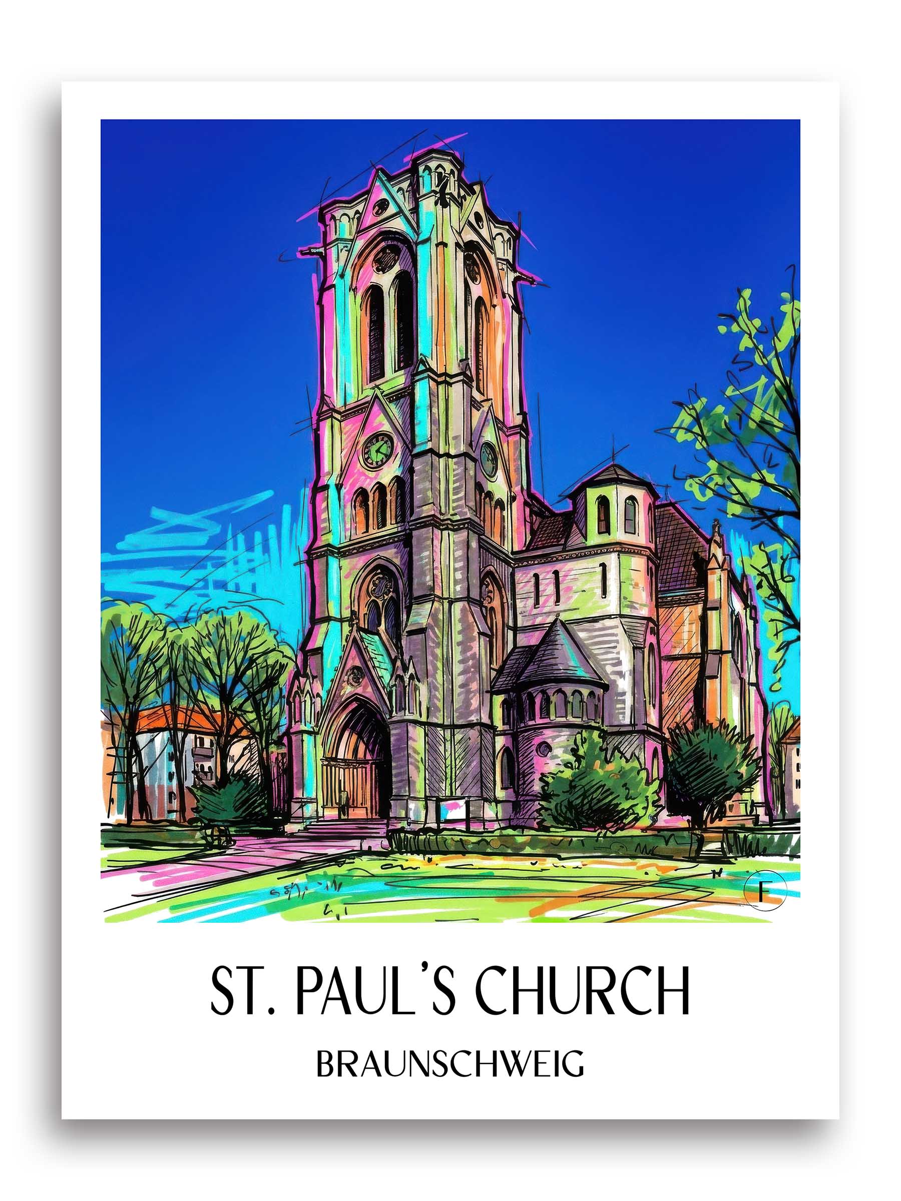 Sankt Pauli Kirche Poster - Braunschweig - Deutschland Kunstdruck - Tag Graffiti von A4 bis A1