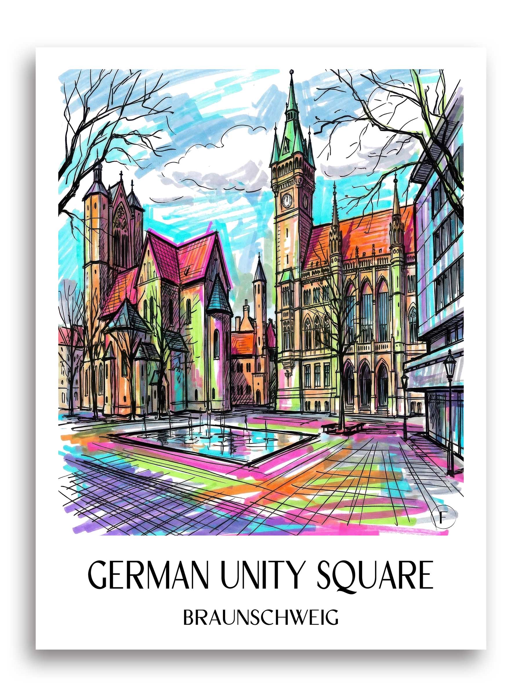 Platz der deutschen Einheit Poster - Braunschweig - Deutschland Kunstdruck - Tag Graffiti von A4 bis A1