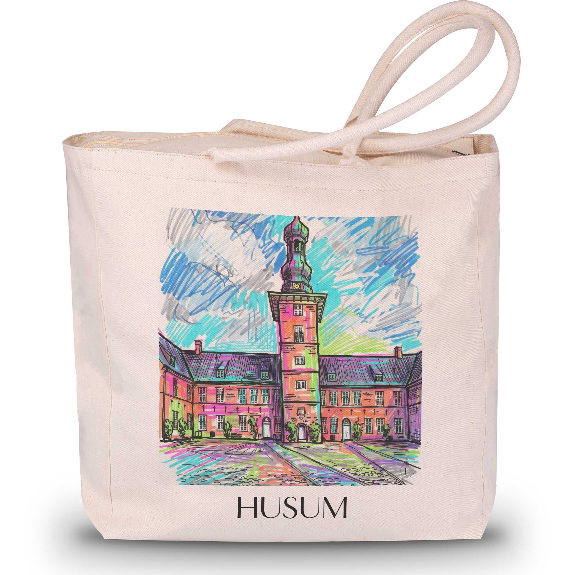 Husum Shopping Tasche - Schleswig - Deutschland Tote Bag - Einkaufstasche im Tag Graffiti Stil