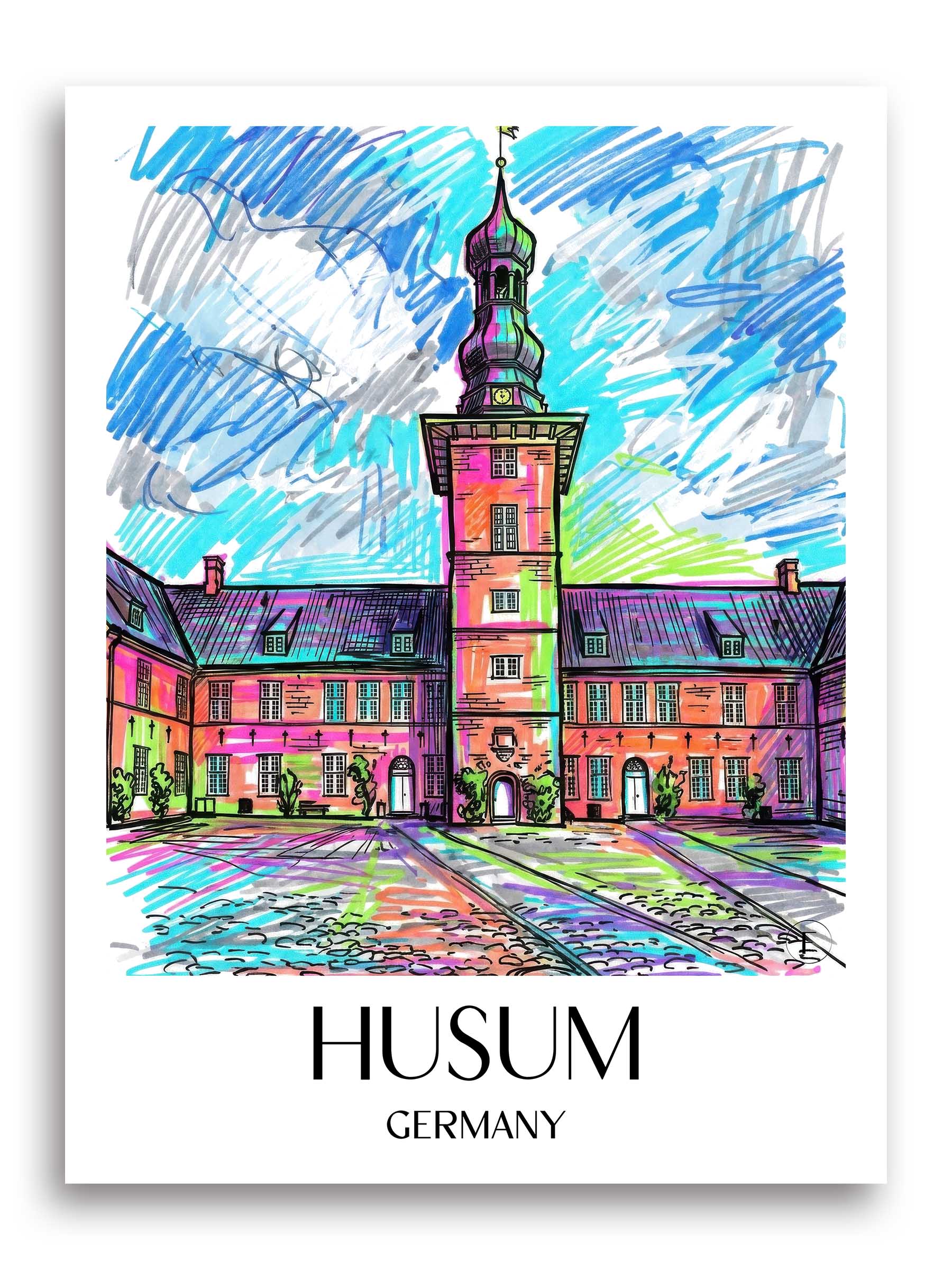 Husum Poster - Schleswig - Deutschland Kunstdruck - Tag Graffiti von A4 bis A1