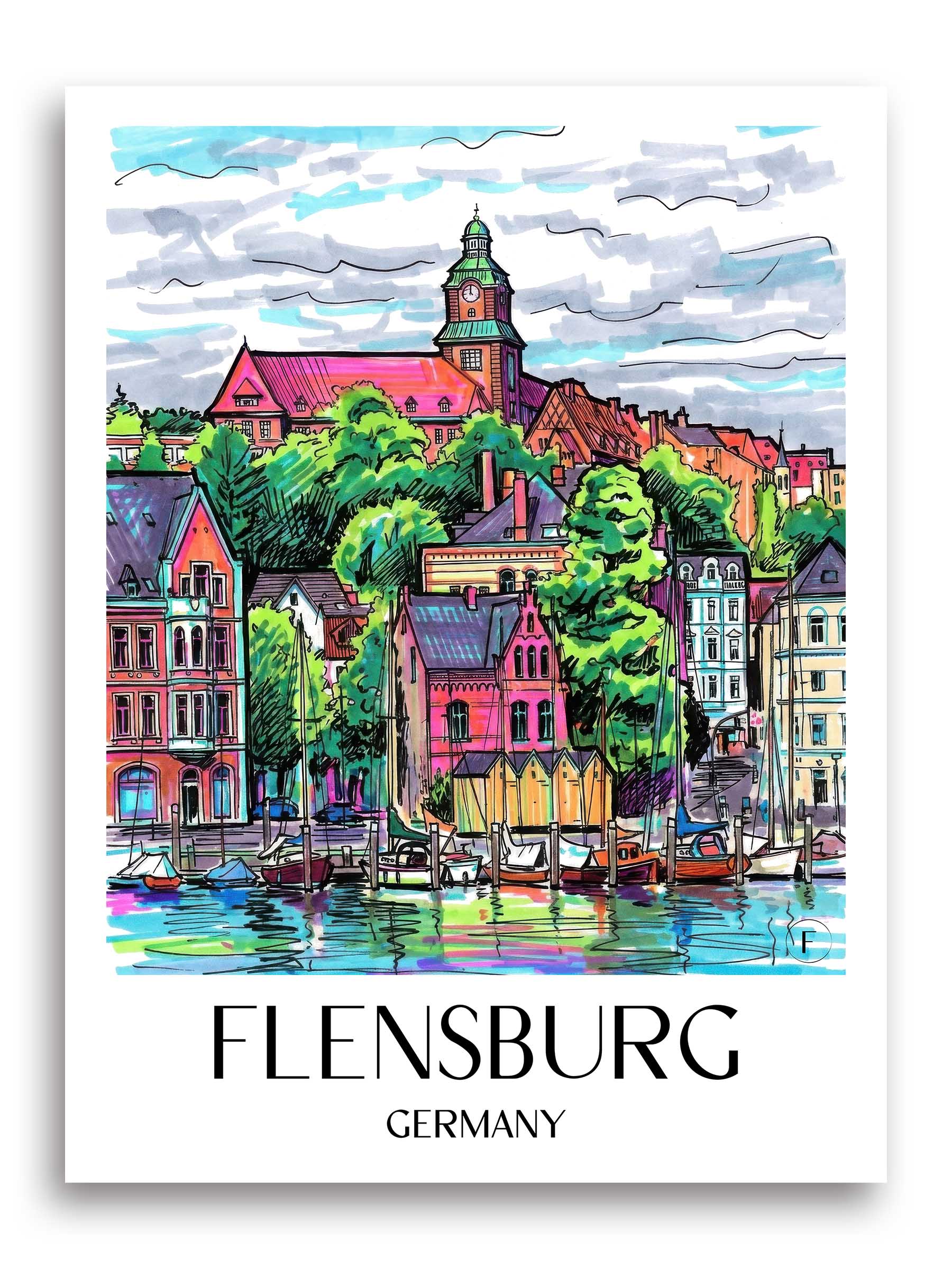 Flensburg Poster - Schleswig - Deutschland Kunstdruck - Tag Graffiti von A4 bis A1