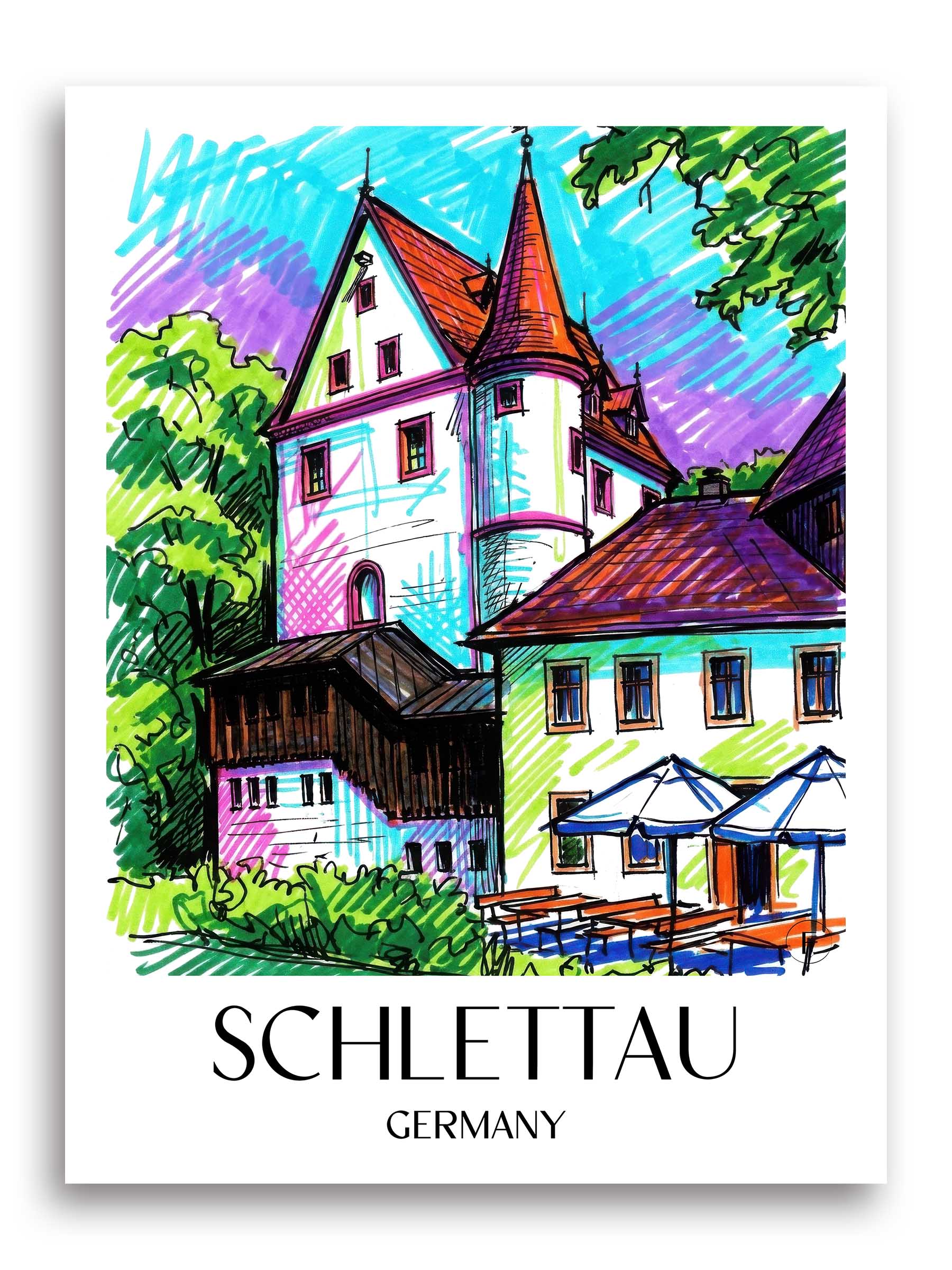 Schlettau Poster - Erzgebirge - Deutschland Kunstdruck - Tag Graffiti von A4 bis A1