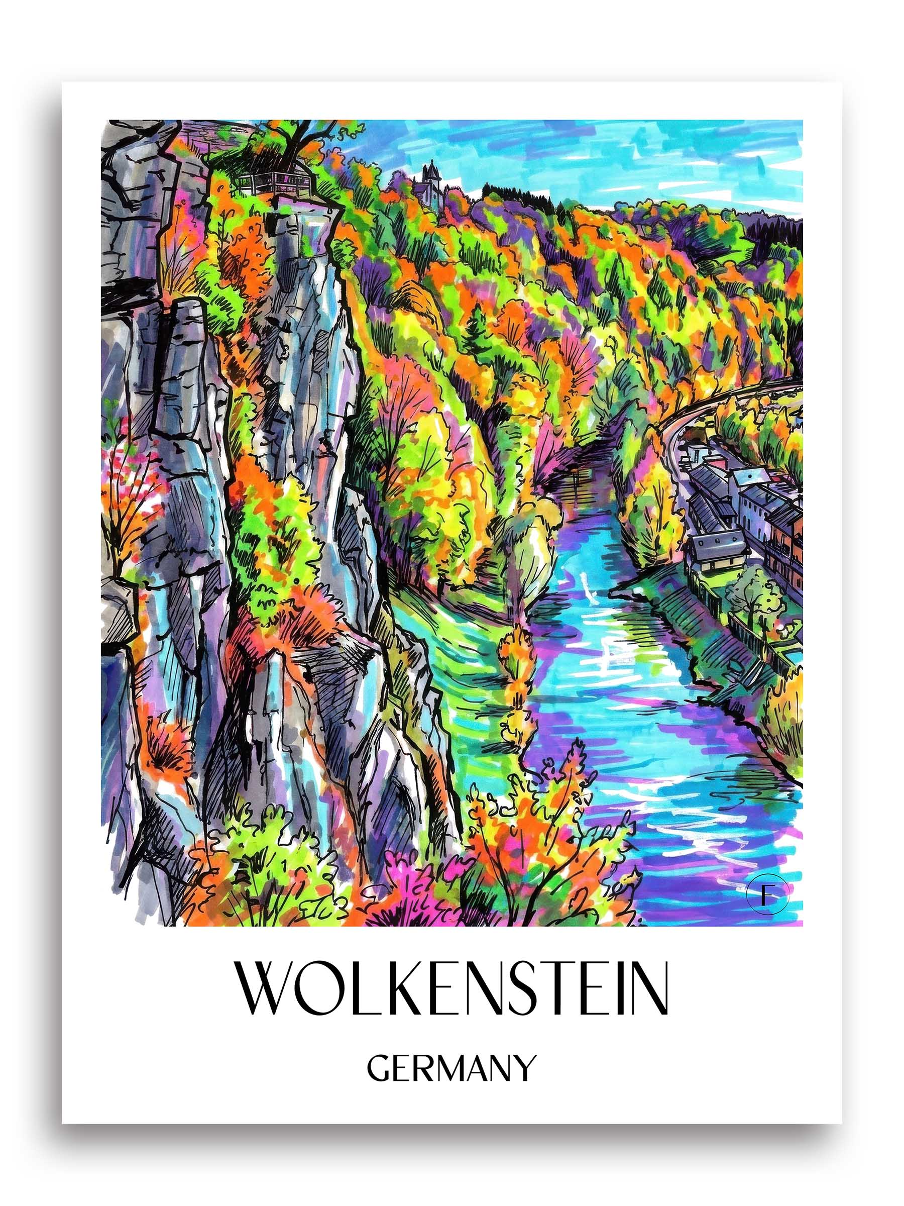 Wolkenstein Poster - Erzgebirge - Deutschland Kunstdruck - Tag Graffiti von A4 bis A1