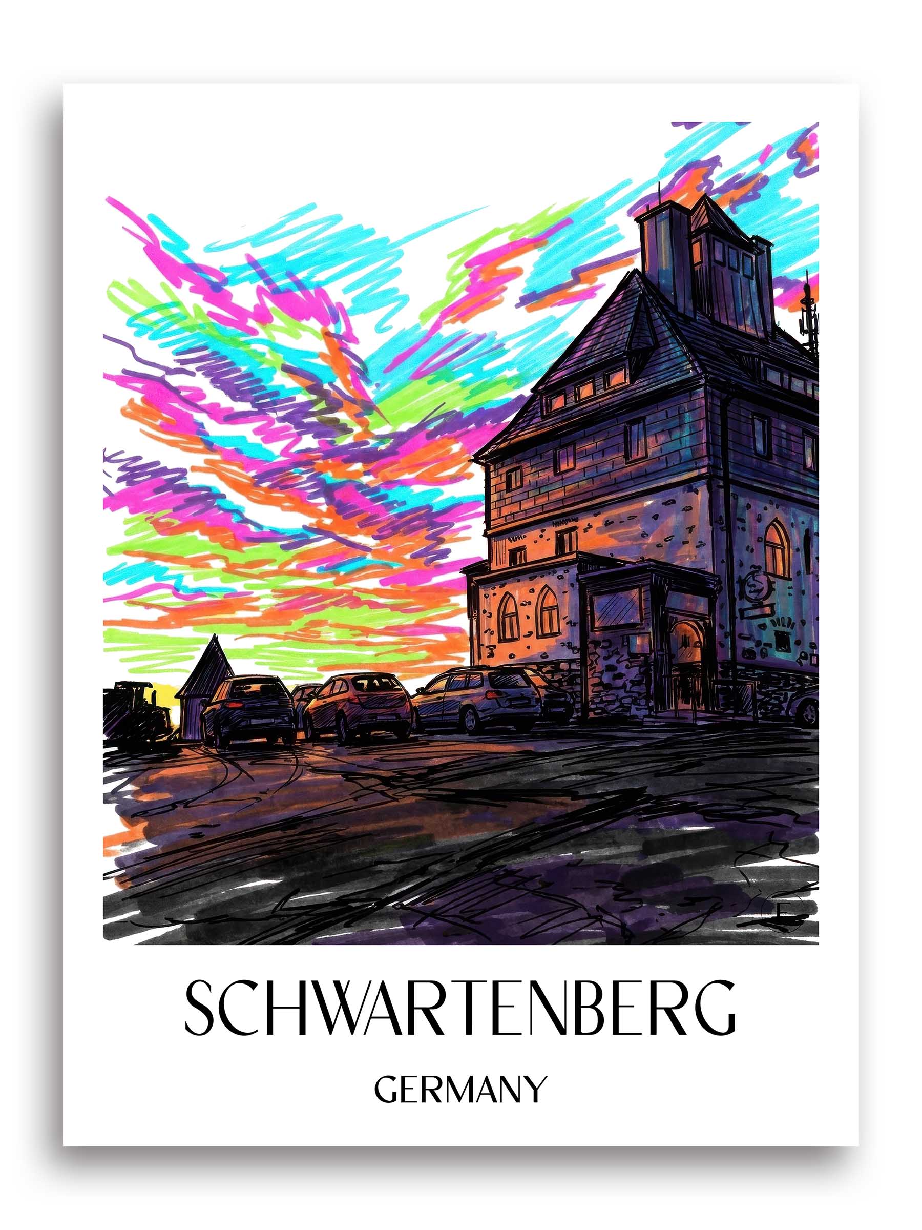 Schwartenberg Poster - Erzgebirge - Deutschland Kunstdruck - Tag Graffiti von A4 bis A1