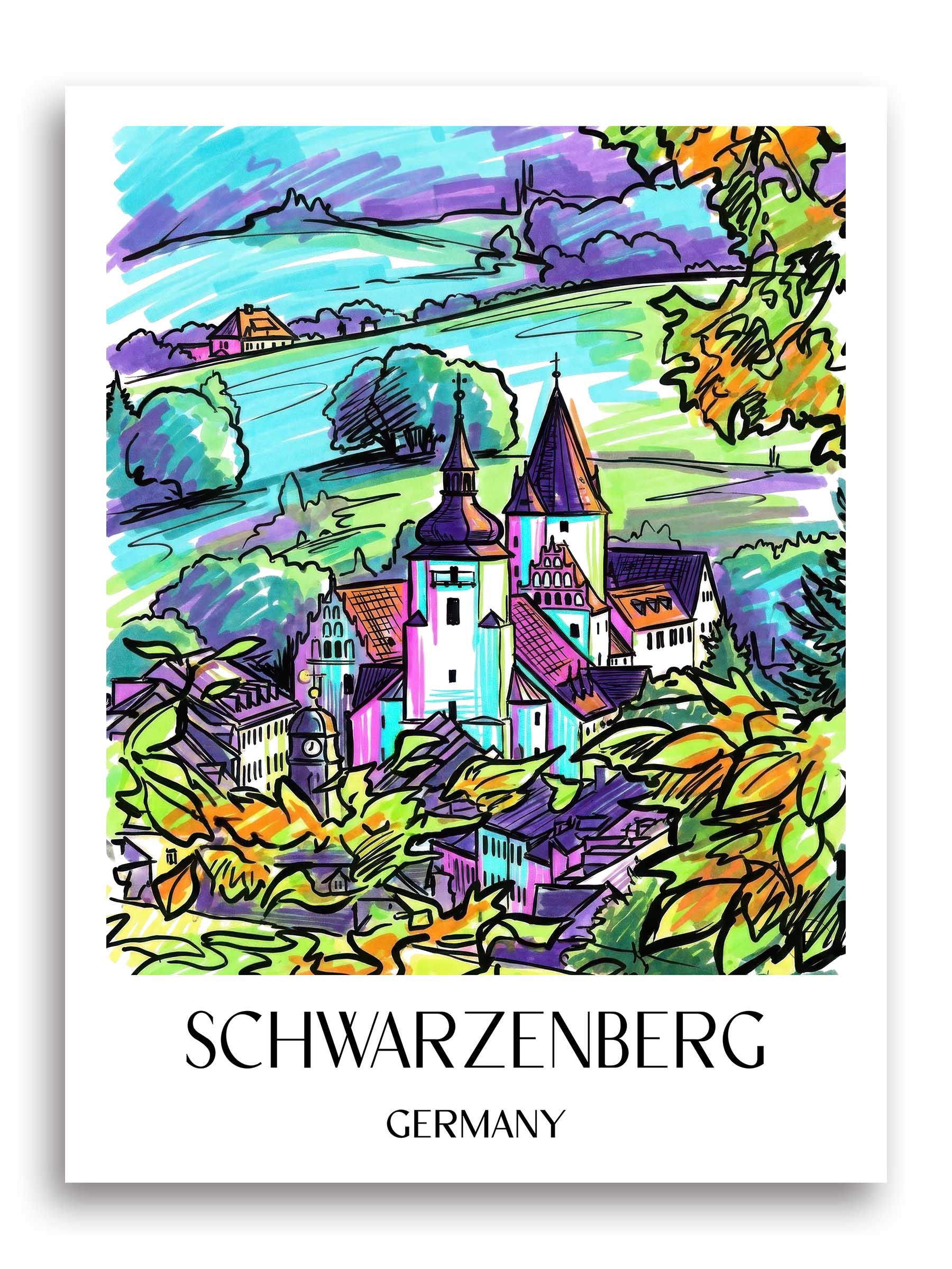 Schwarzenberg Poster - Erzgebirge - Deutschland Kunstdruck - Tag Graffiti von A4 bis A1