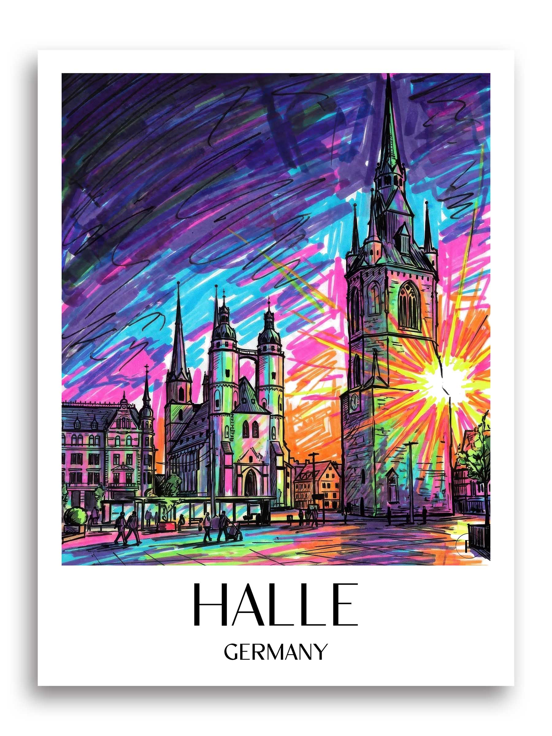 Halle Poster - Sachsen-Anhalt - Deutschland Kunstdruck - Tag Graffiti von A4 bis A1