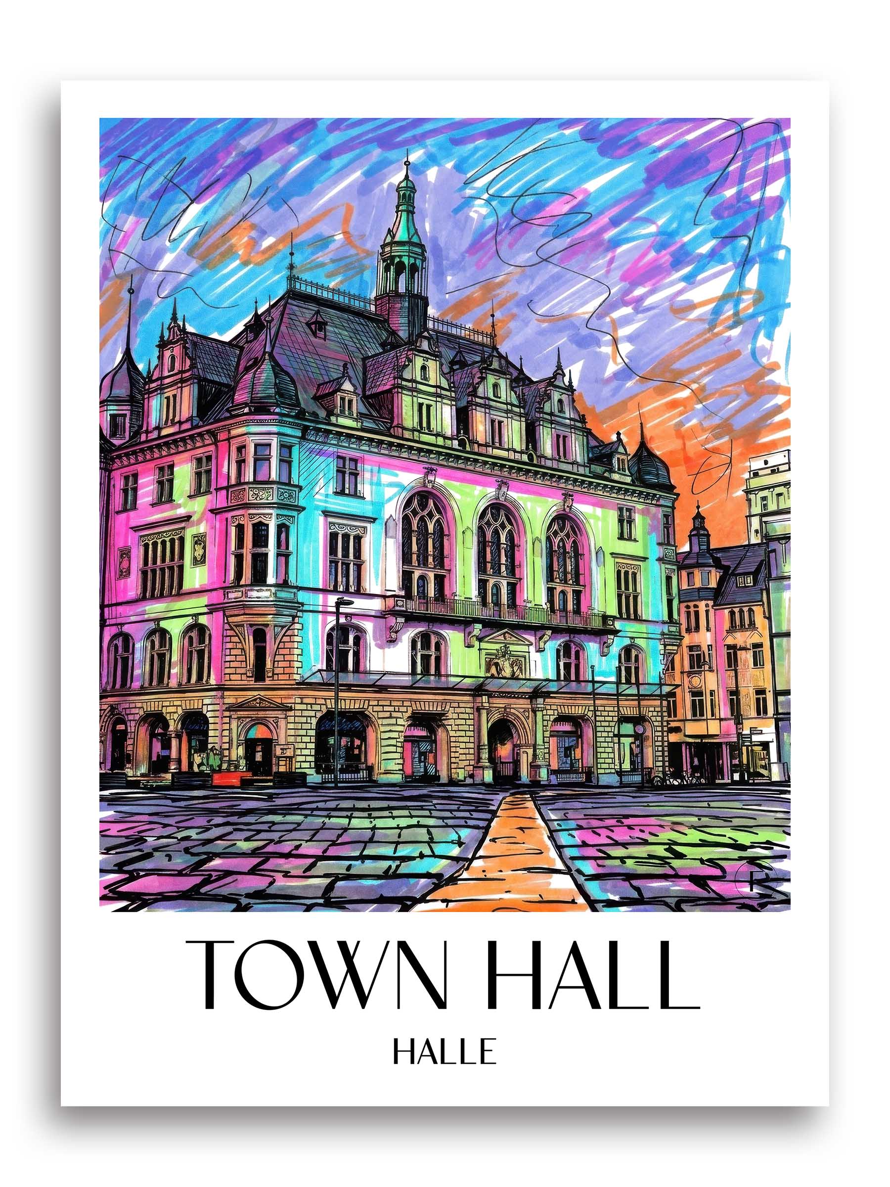 Stadthaus Poster - Halle - Deutschland Kunstdruck - Tag Graffiti von A4 bis A1
