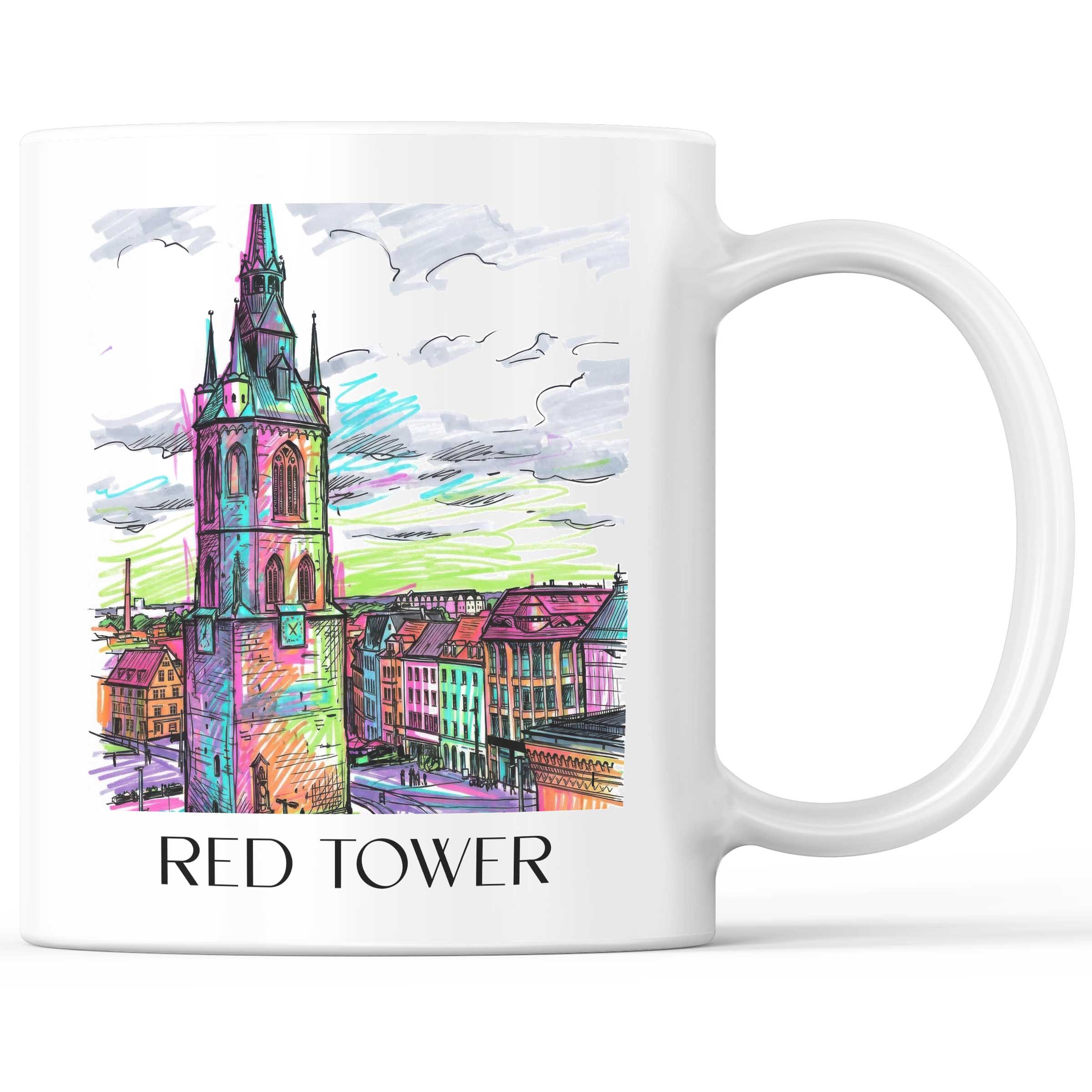 Roter Turm Kaffeebecher - Halle - Deutschland Becher - Kaffeetasse im Tag Graffiti Stil