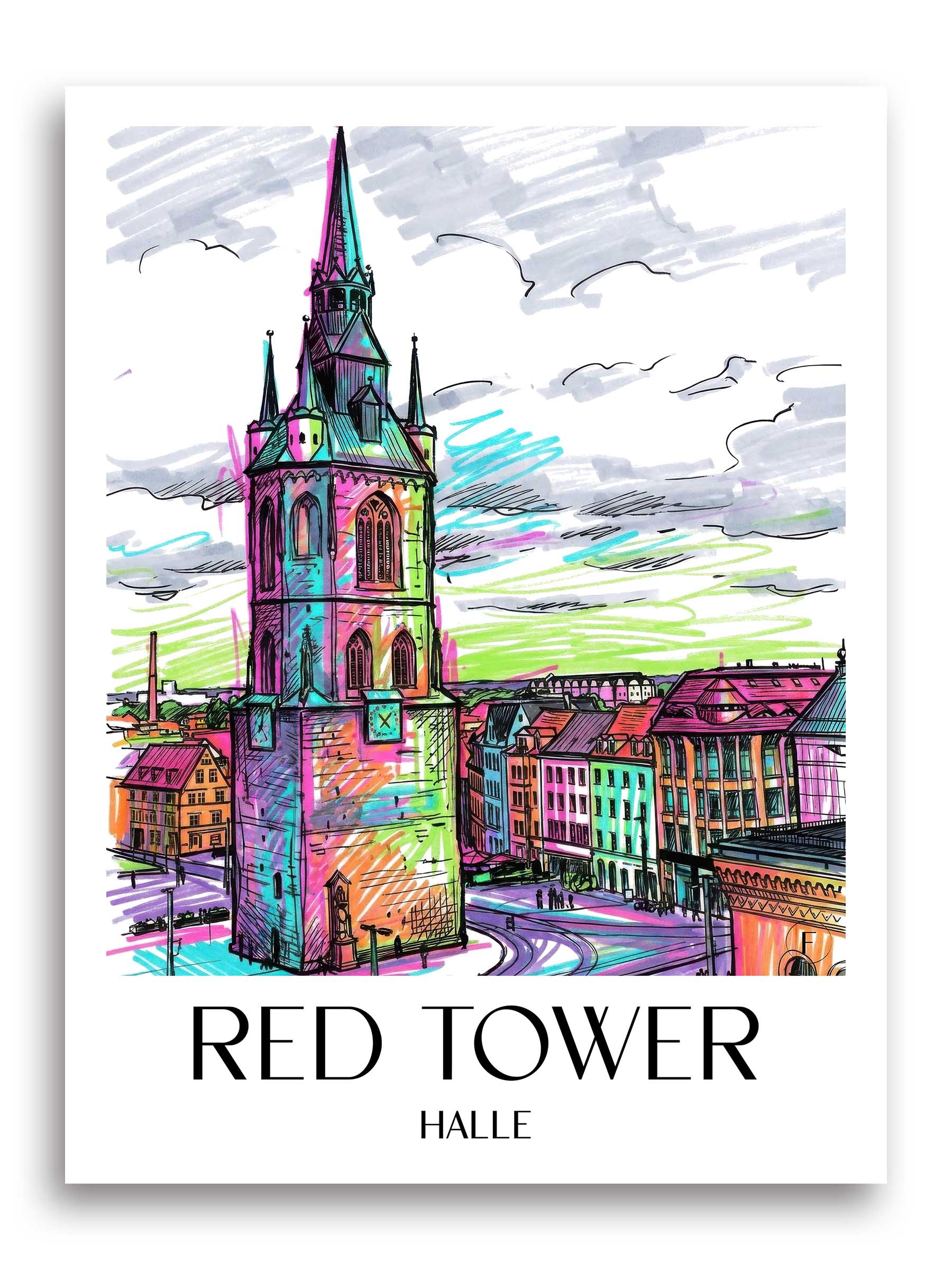 Roter Turm Poster - Halle - Deutschland Kunstdruck - Tag Graffiti von A4 bis A1