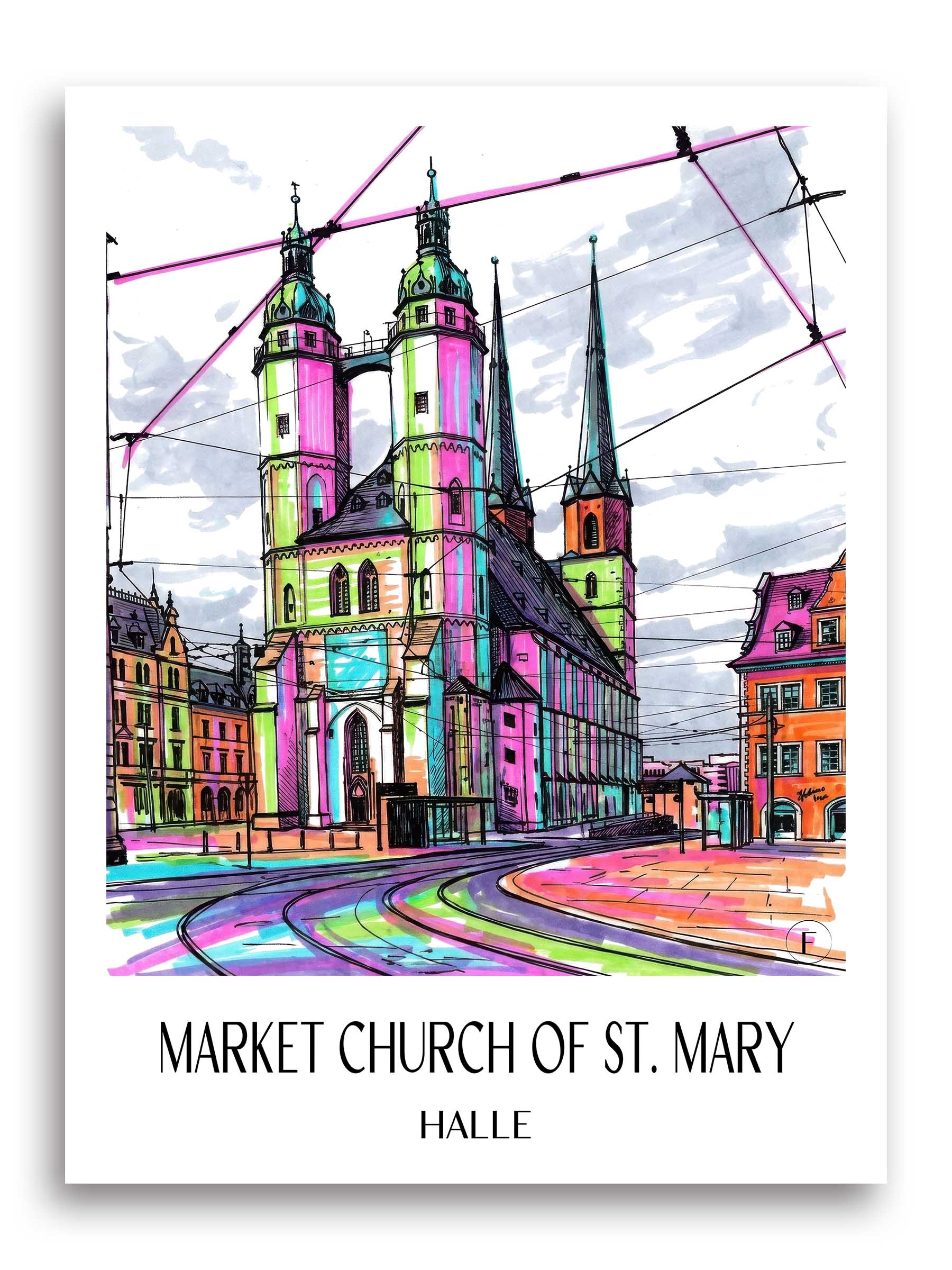 Marktkirche St. Marien Poster - Halle - Deutschland Kunstdruck - Tag Graffiti von A4 bis A1