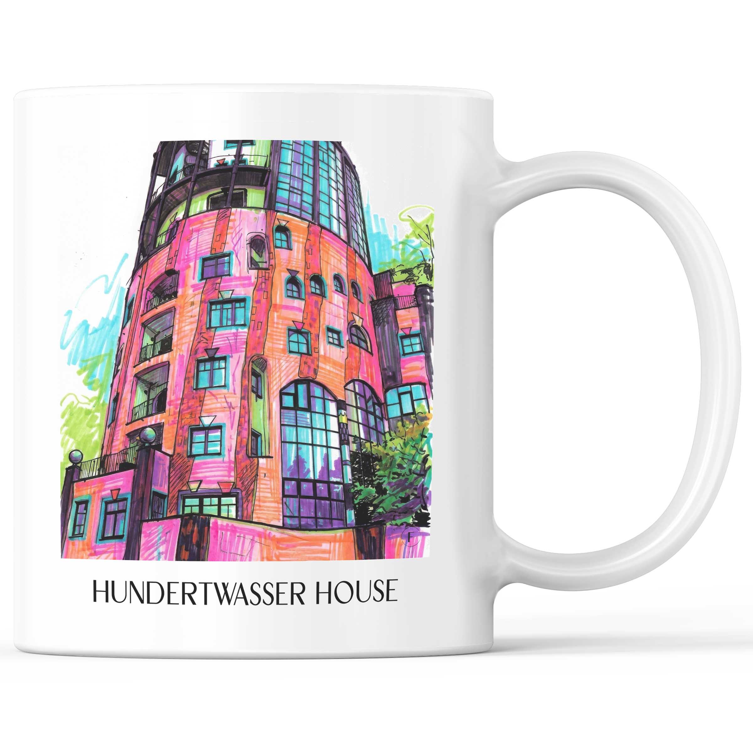 Hundertwasserhaus Kaffeebecher - Magdeburg - Deutschland Becher - Kaffeetasse im Tag Graffiti Stil