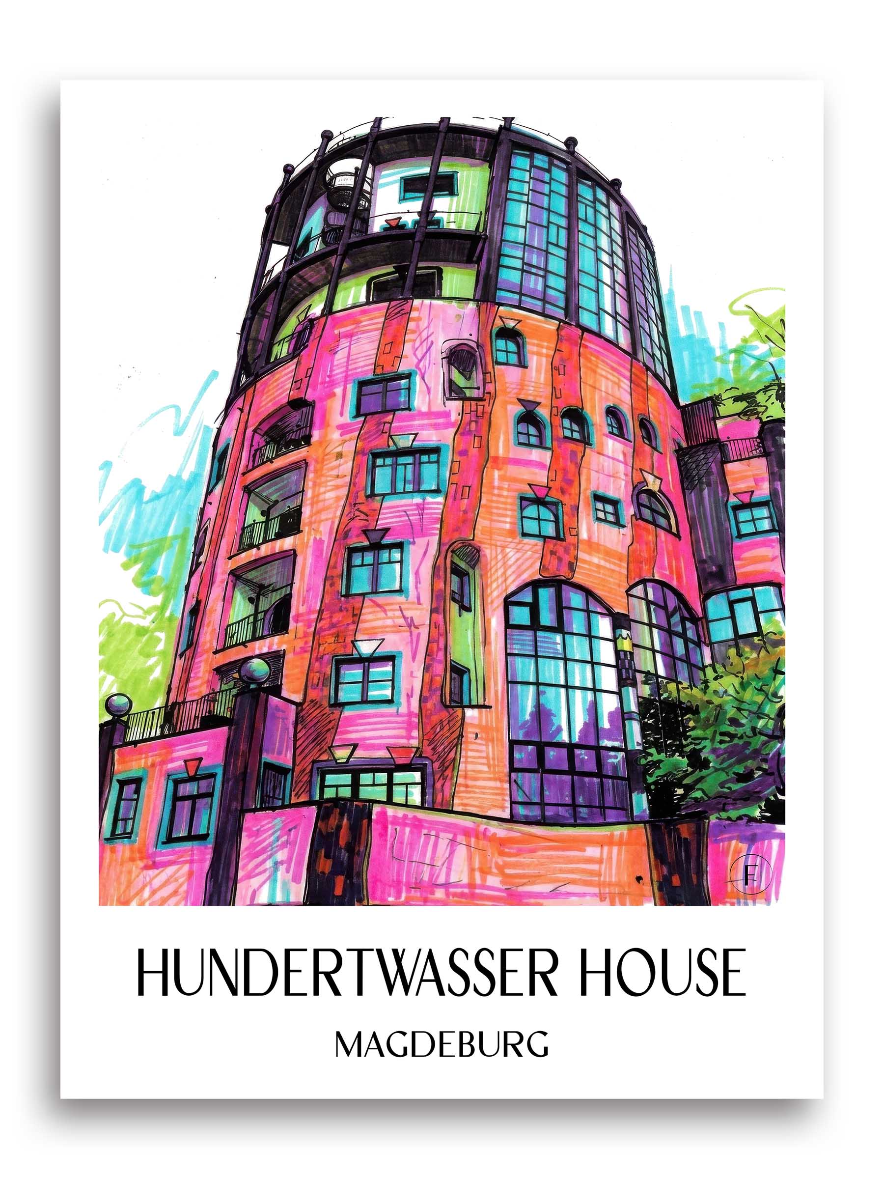 Hundertwasserhaus Poster - Magdeburg - Deutschland Kunstdruck - Tag Graffiti von A4 bis A1
