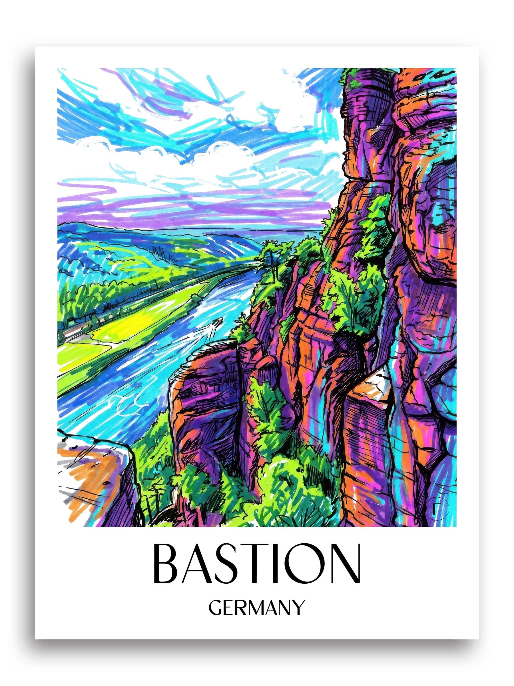 Bastei Poster - Sächsische Schweiz - Deutschland Kunstdruck - Tag Graffiti von A4 bis A1