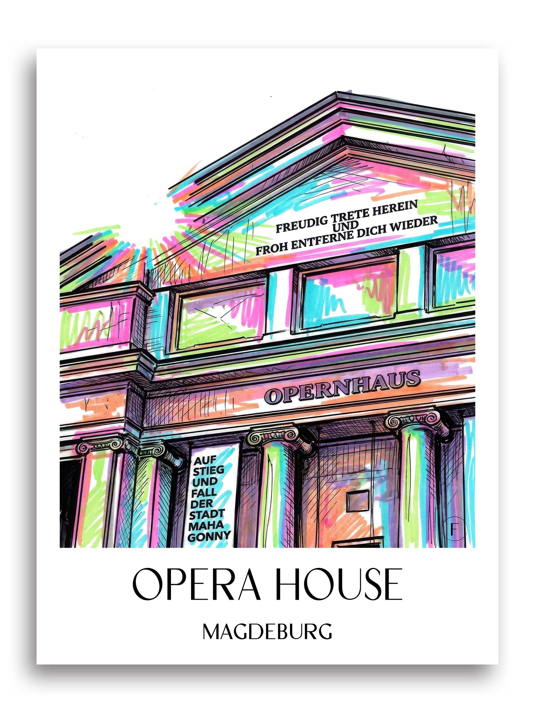 Opernhaus Poster - Magdeburg - Deutschland Kunstdruck - Tag Graffiti von A4 bis A1