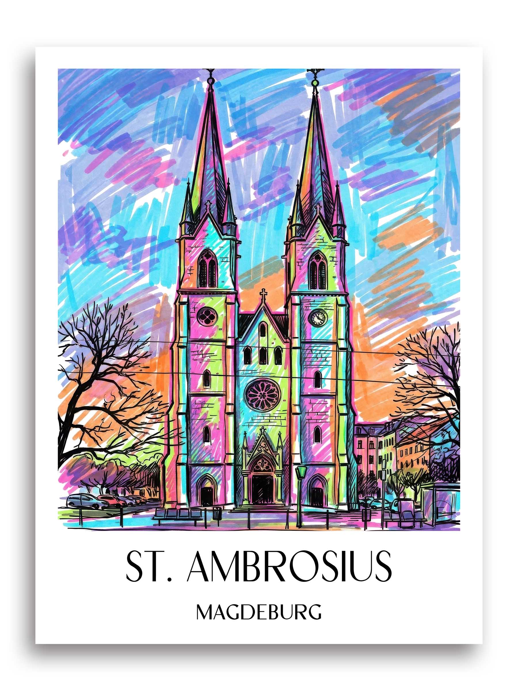 St. Ambrosius Poster - Magdeburg - Deutschland Kunstdruck - Tag Graffiti von A4 bis A1