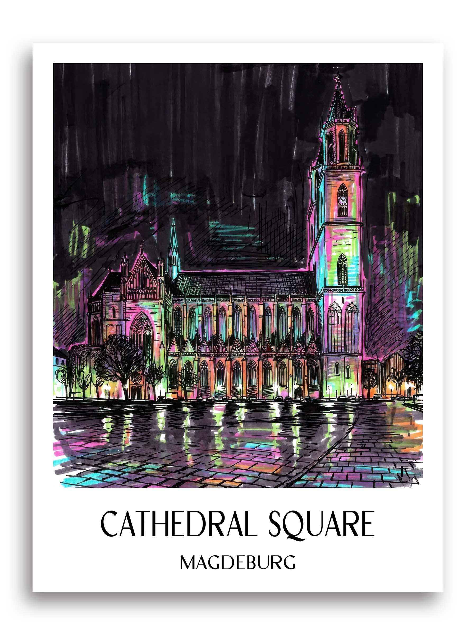 Domplatz Poster - Magdeburg - Deutschland Kunstdruck - Tag Graffiti von A4 bis A1