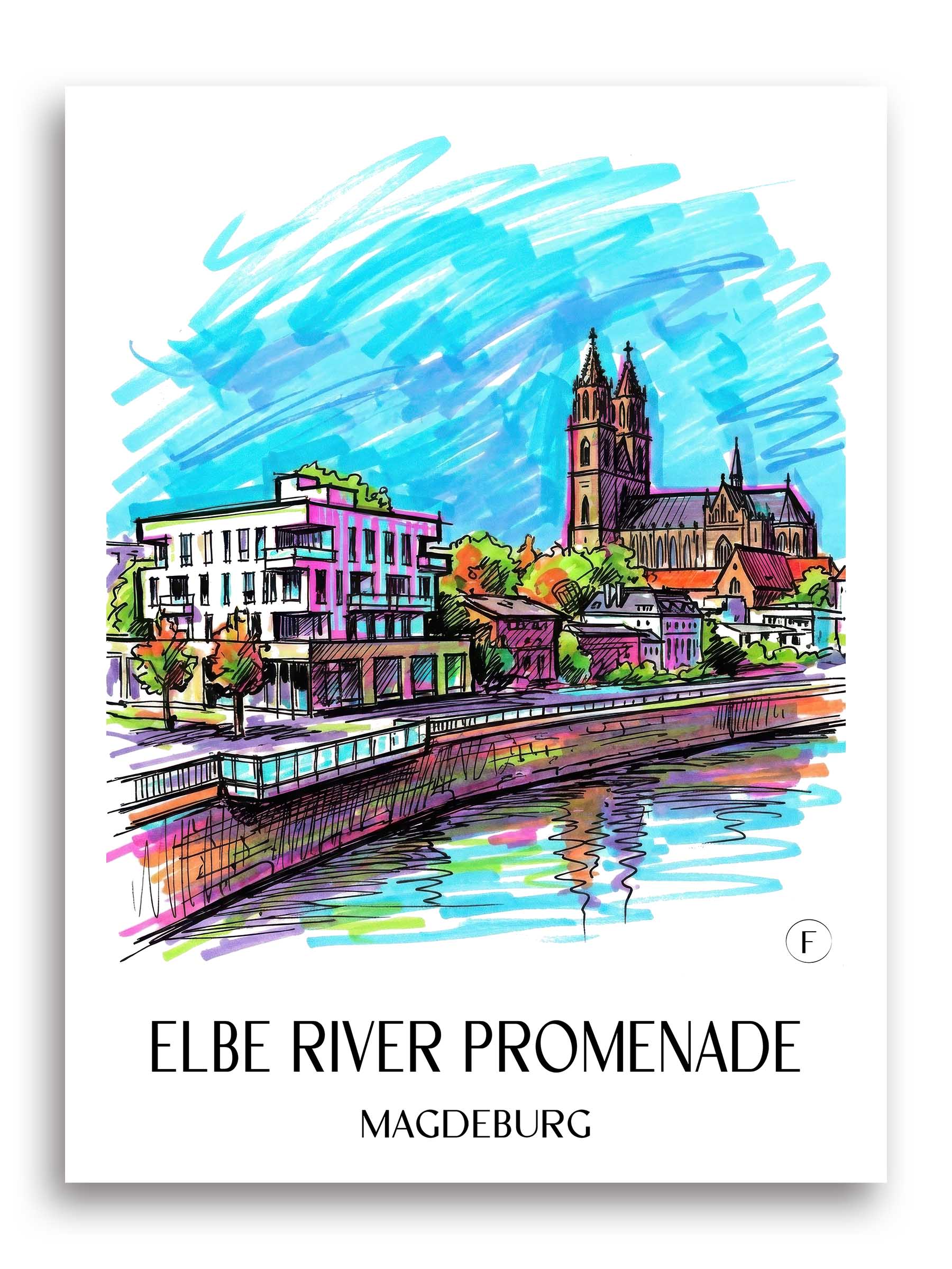 Elbuferpromenade Poster - Magdeburg - Deutschland Kunstdruck - Tag Graffiti von A4 bis A1