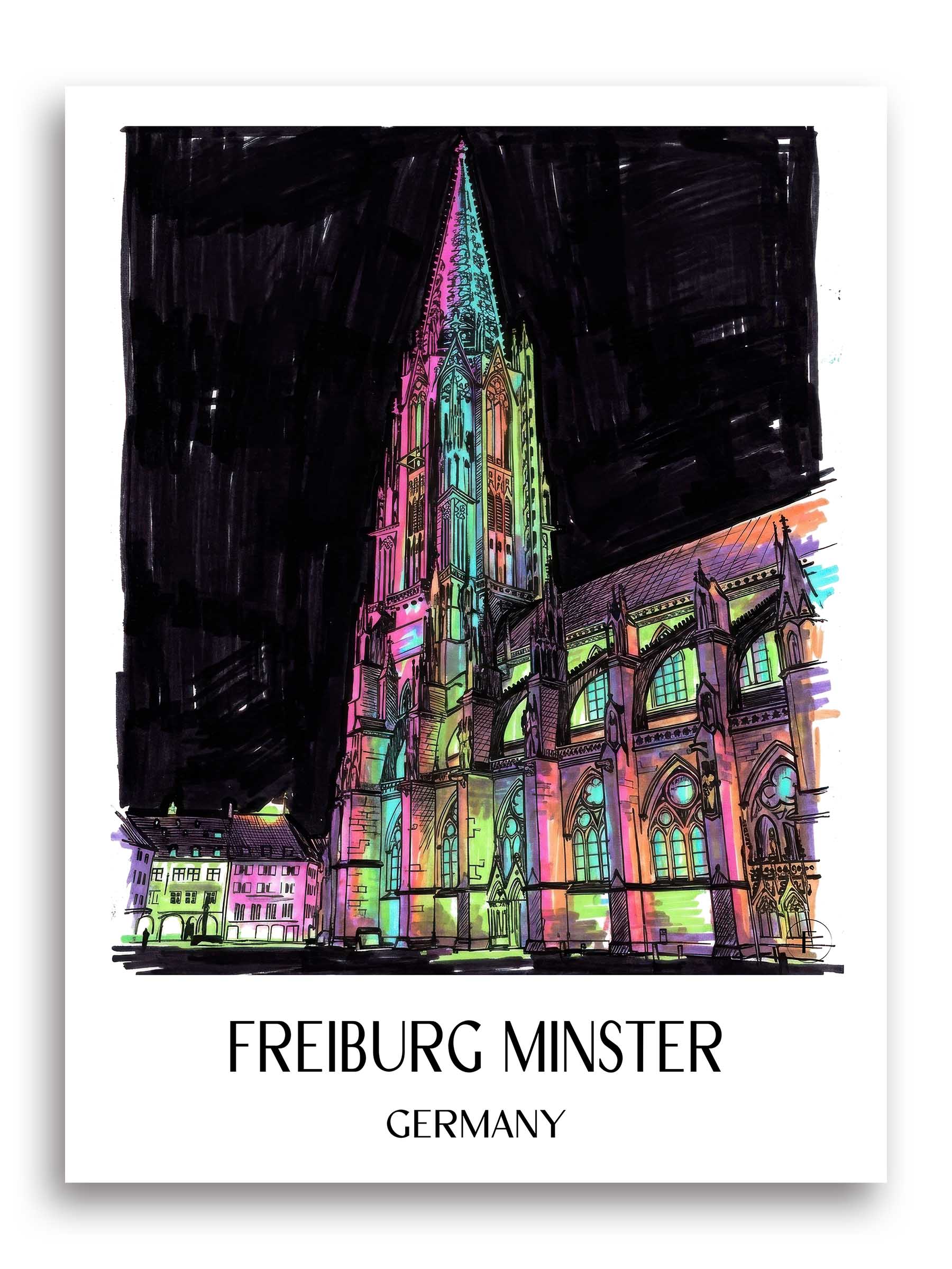 Freiburger Münster Poster - Schwarzwald - Deutschland Kunstdruck - Tag Graffiti von A4 bis A1
