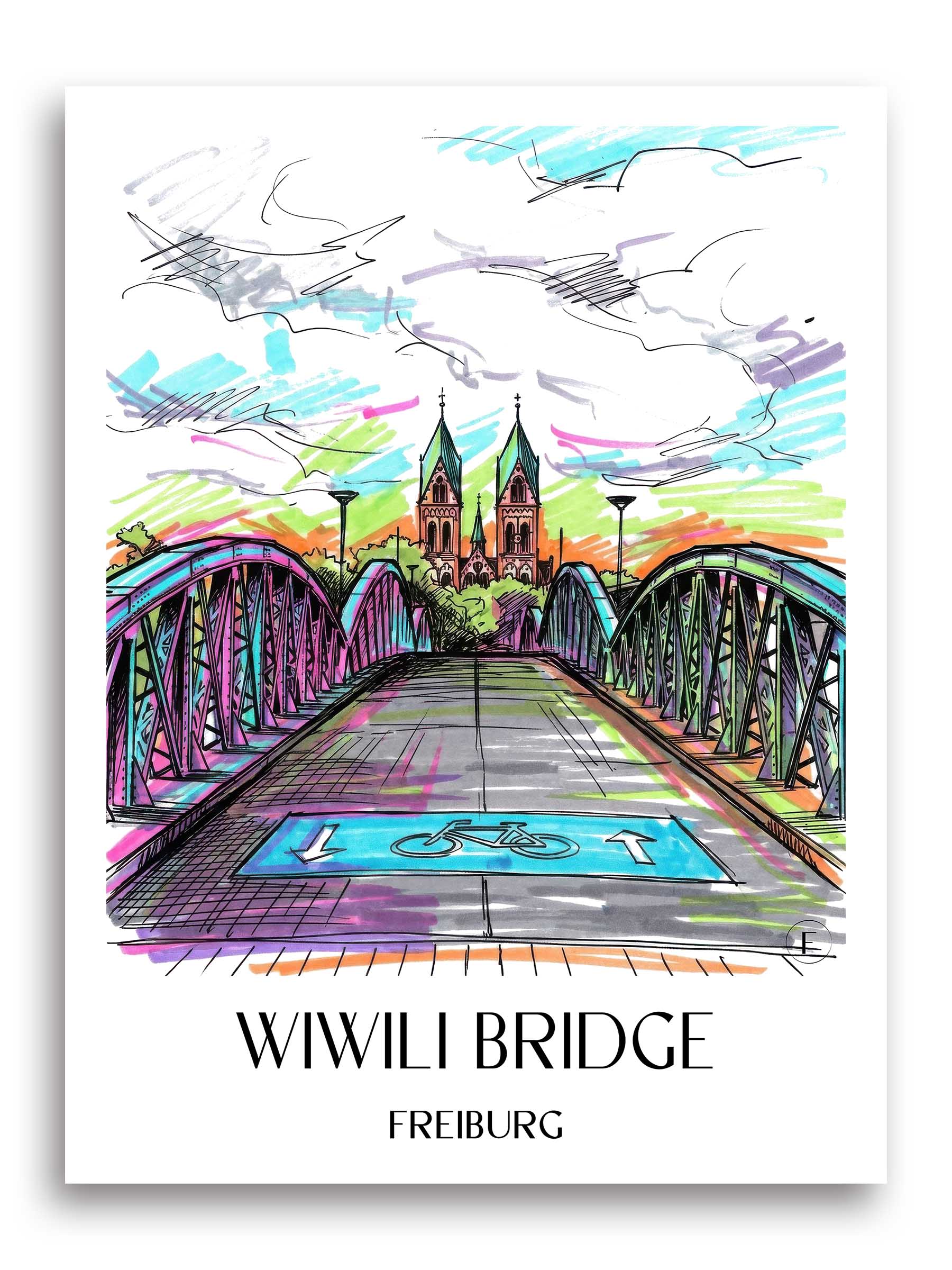 Wiwili Brücke Poster - Freiburg - Deutschland Kunstdruck - Tag Graffiti von A4 bis A1