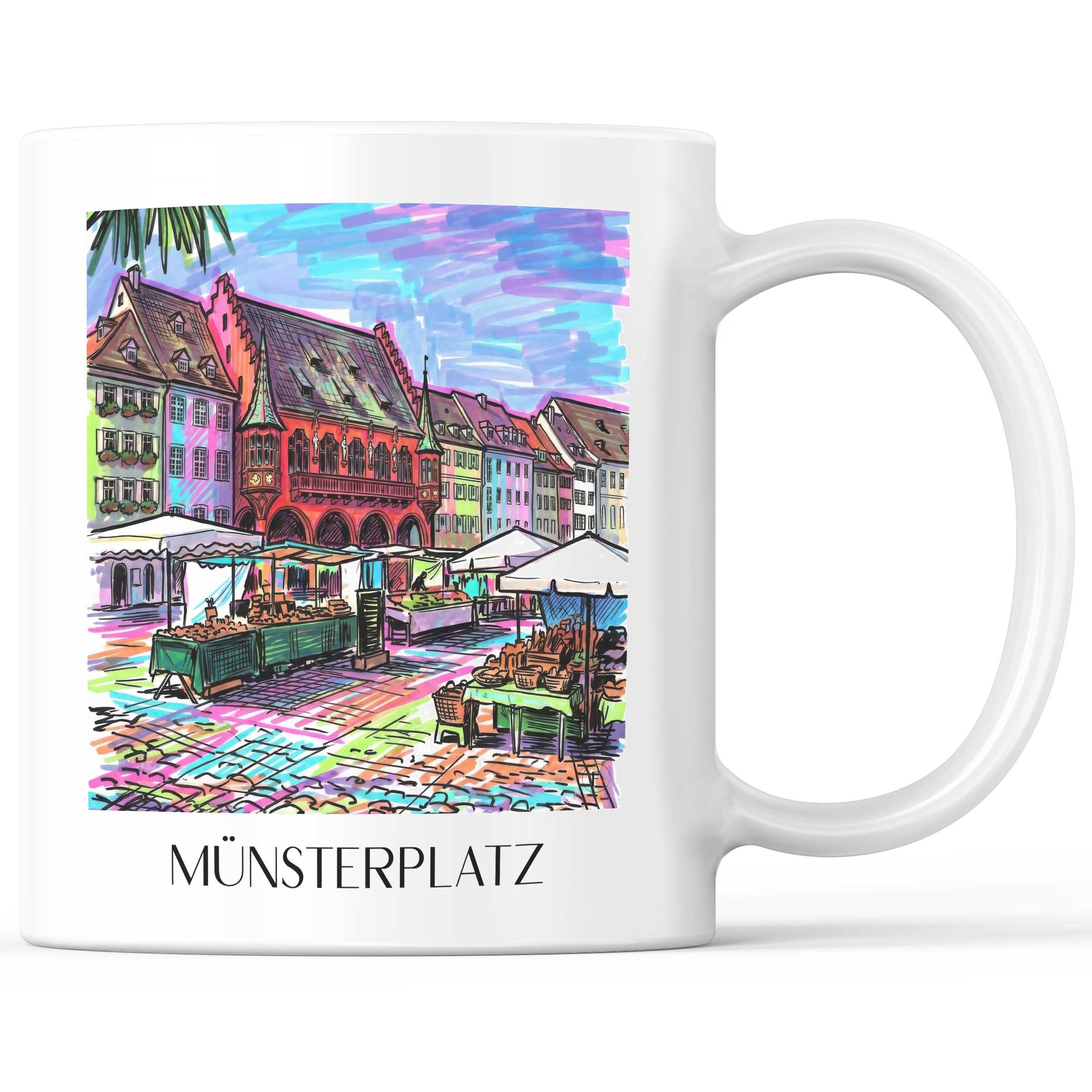 Münsterplatz Kaffeebecher - Freiburg - Deutschland Becher - Kaffeetasse im Tag Graffiti Stil