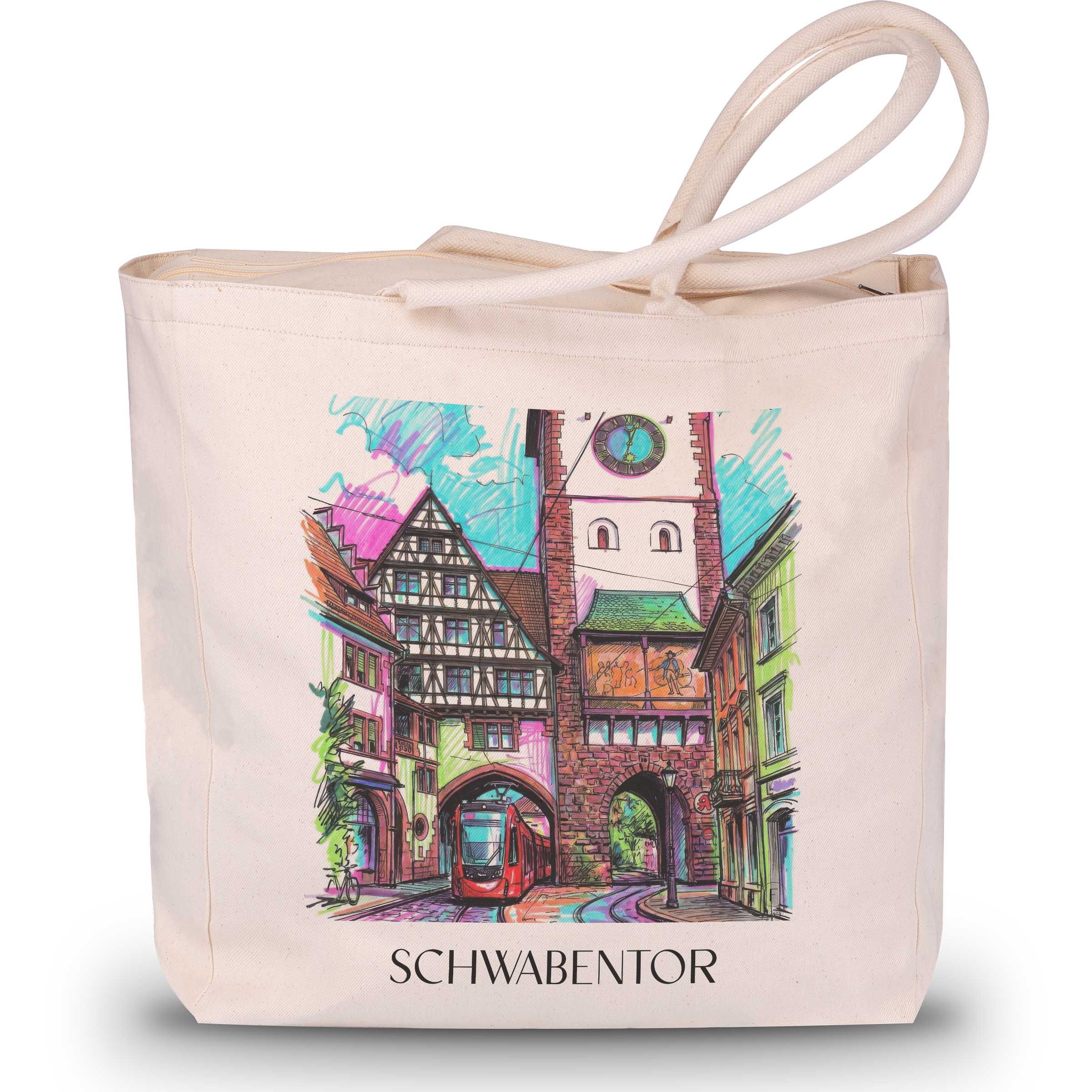 Schwabentor Shopping Tasche - Freiburg - Deutschland Tote Bag - Einkaufstasche im Tag Graffiti Stil