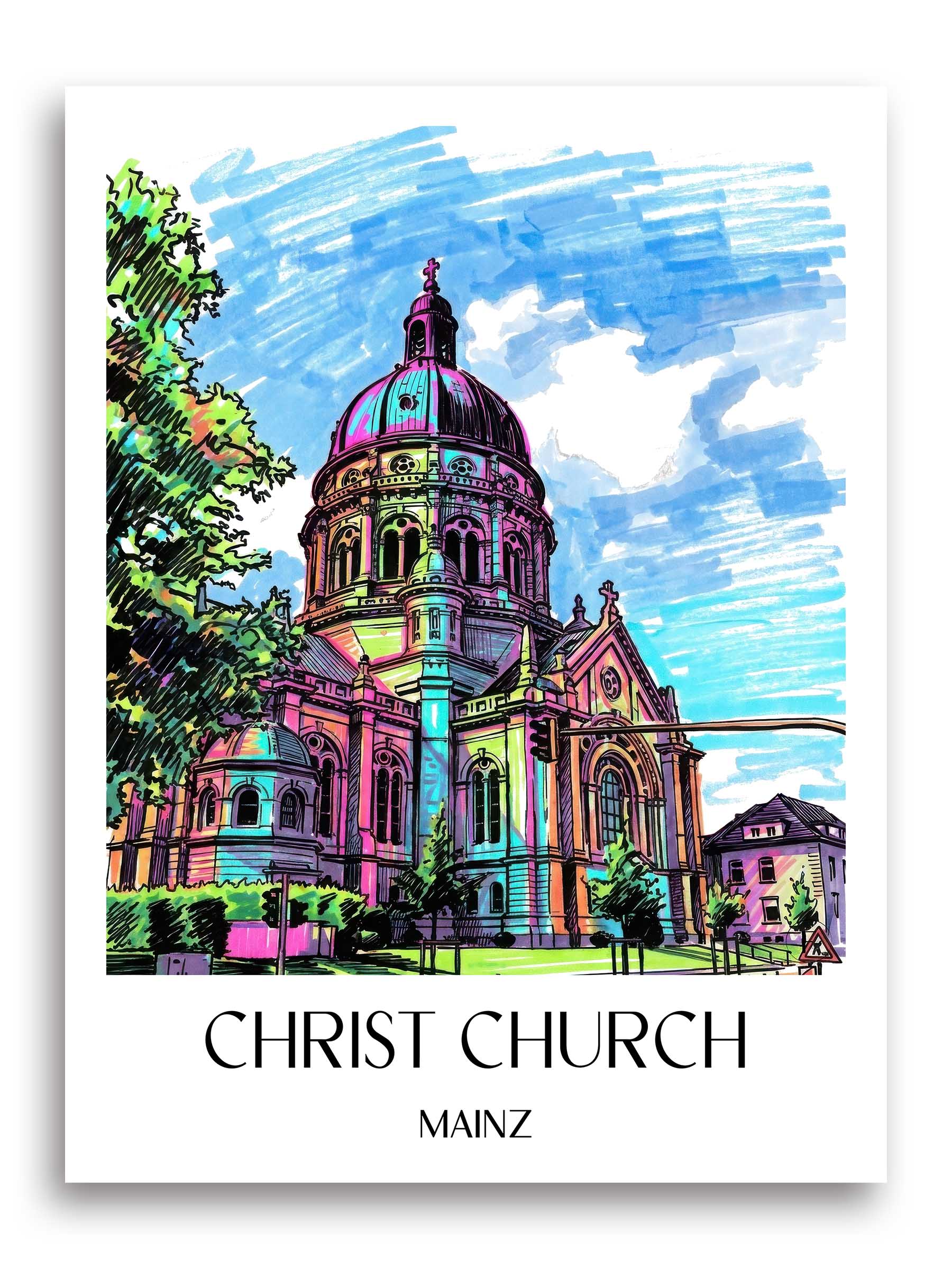 Christuskriche Poster - Mainz - Deutschland Kunstdruck - Tag Graffiti von A4 bis A1