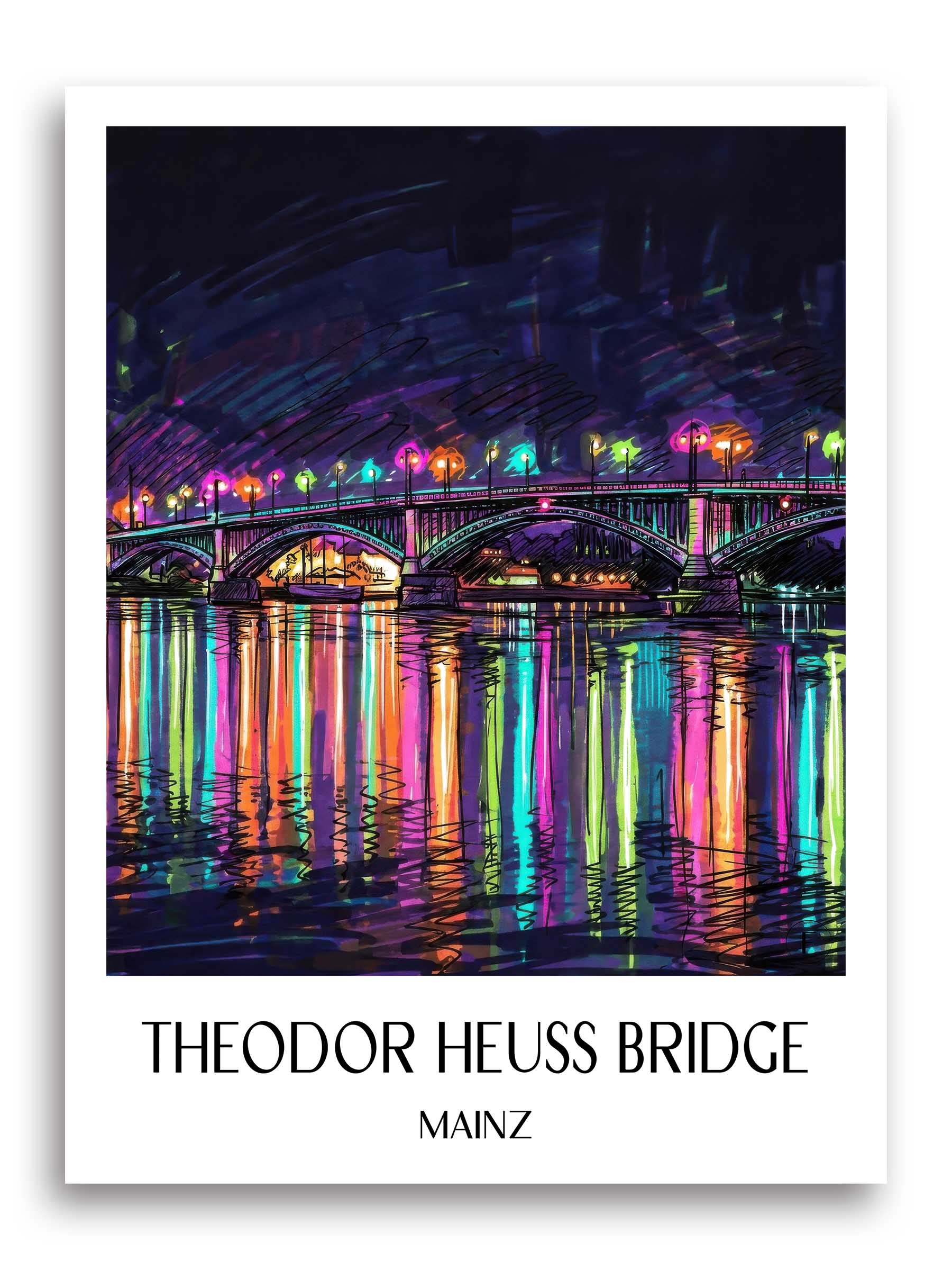 Theodor-Heuss-Brücke Poster - Mainz - Deutschland Kunstdruck - Tag Graffiti von A4 bis A1