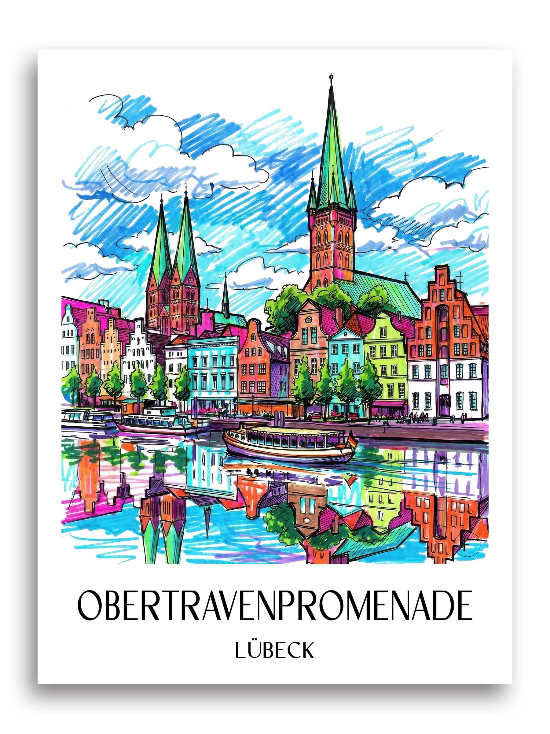 Obertravenpromenade Poster - Lübeck - Deutschland Kunstdruck - Tag Graffiti von A4 bis A1