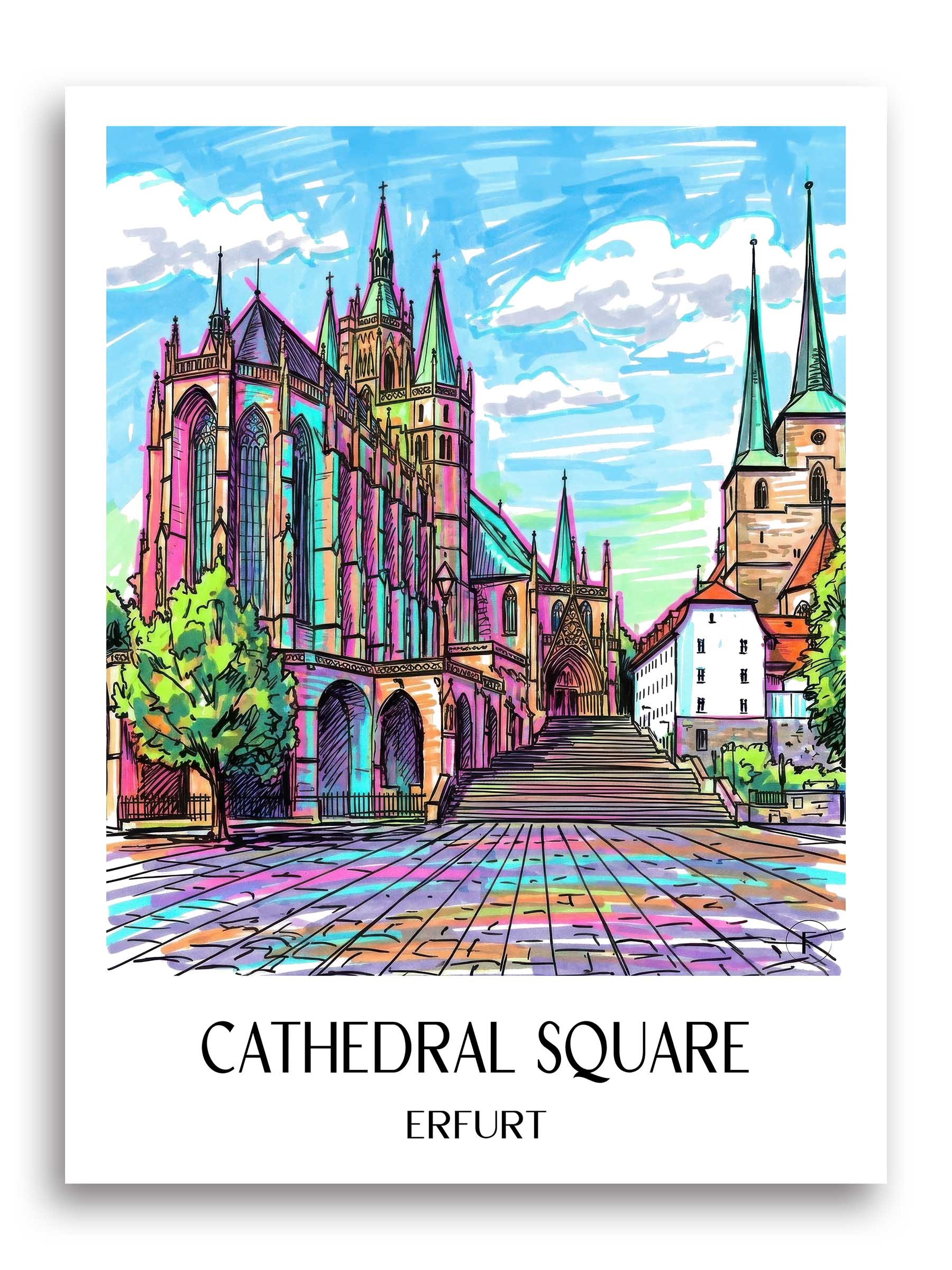 Domplatz Poster - Erfurt - Deutschland Kunstdruck - Tag Graffiti von A4 bis A1