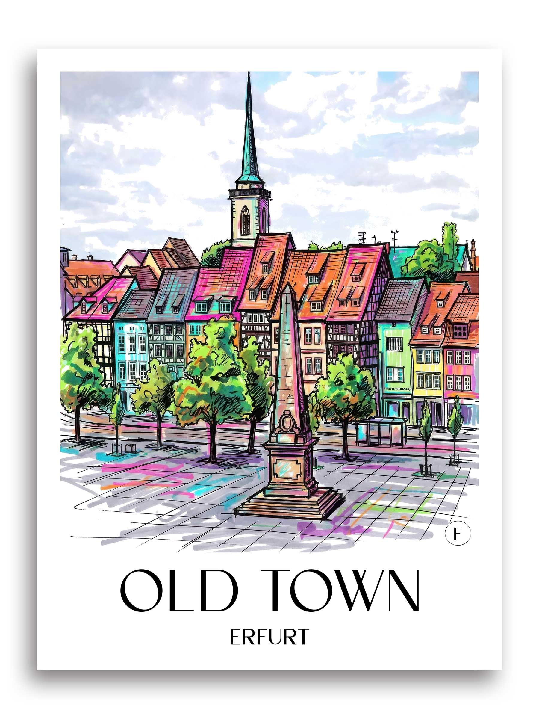 Altstadt Poster - Erfurt - Deutschland Kunstdruck - Tag Graffiti von A4 bis A1