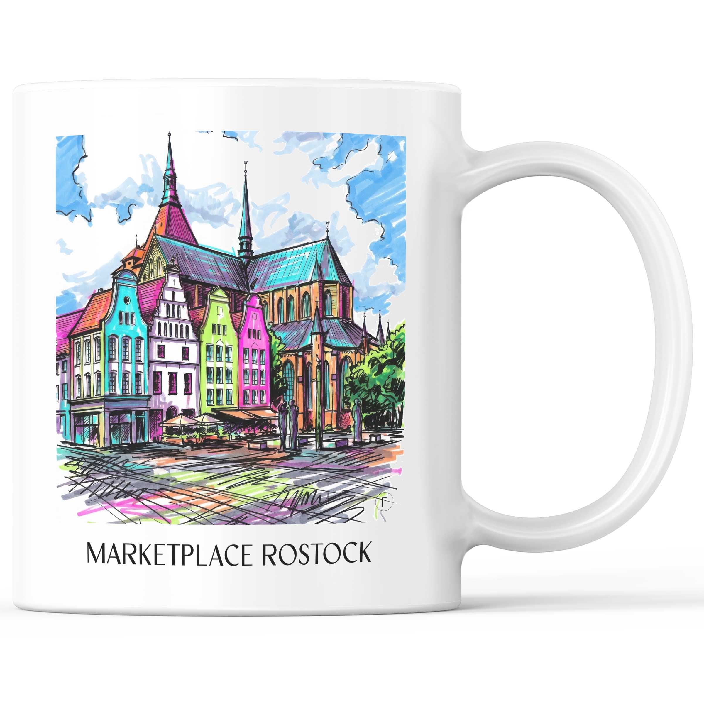 Marktplatz Kaffeebecher - Rostock - Deutschland Becher - Kaffeetasse im Tag Graffiti Stil