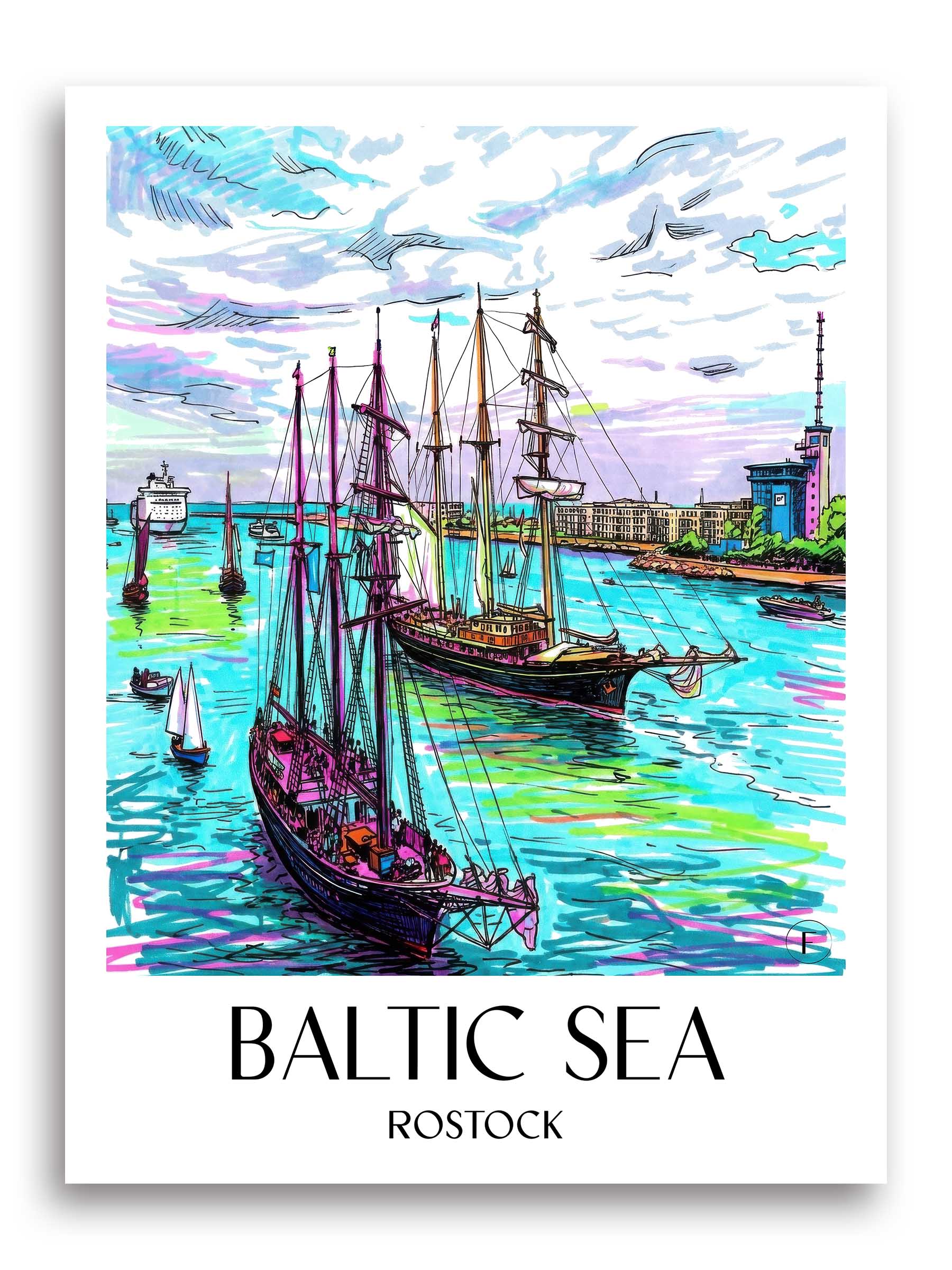 Ostsee Poster - Rostock - Deutschland Kunstdruck - Tag Graffiti von A4 bis A1