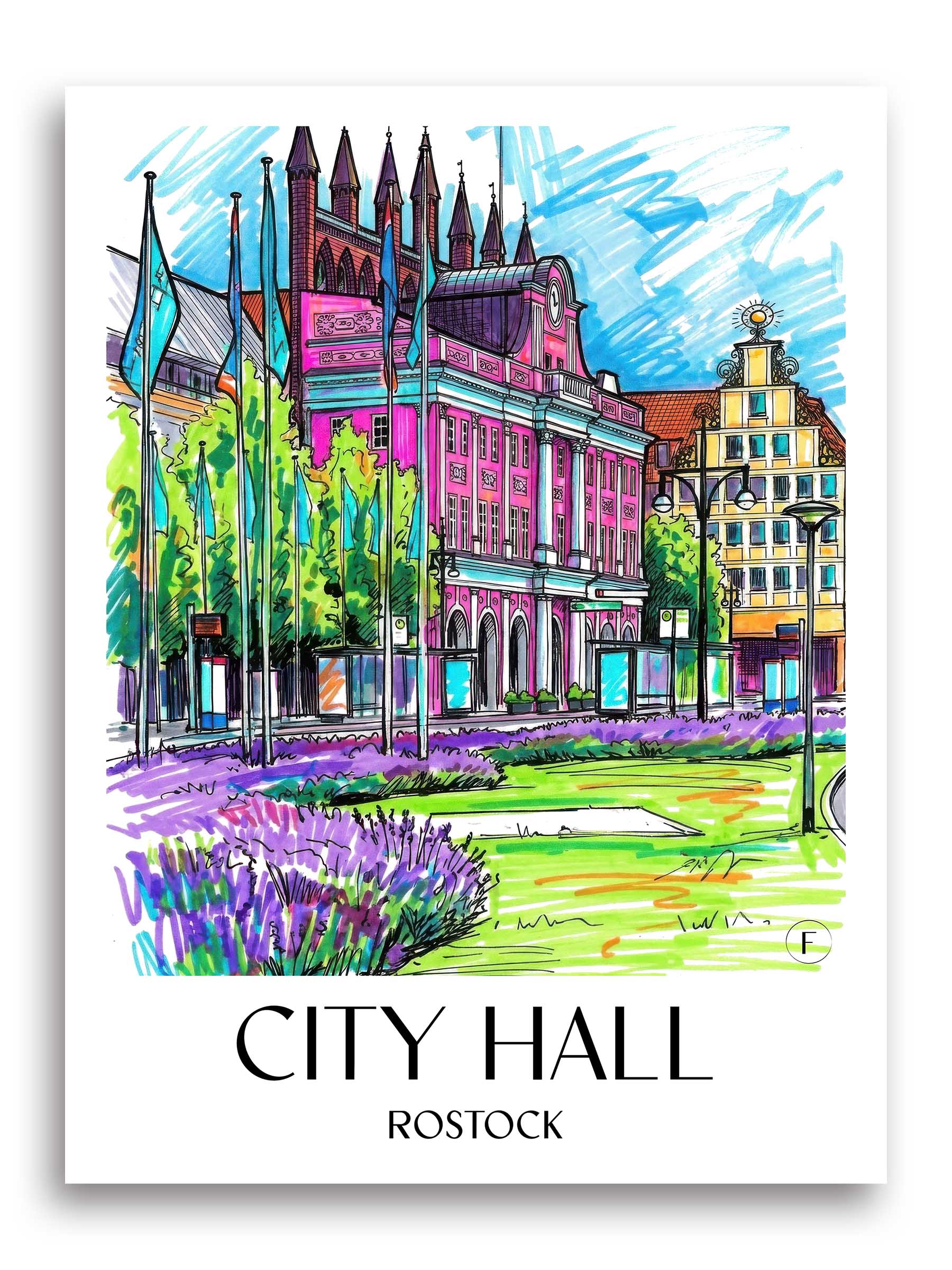 Rathaus Poster - Rostock - Deutschland Kunstdruck - Tag Graffiti von A4 bis A1