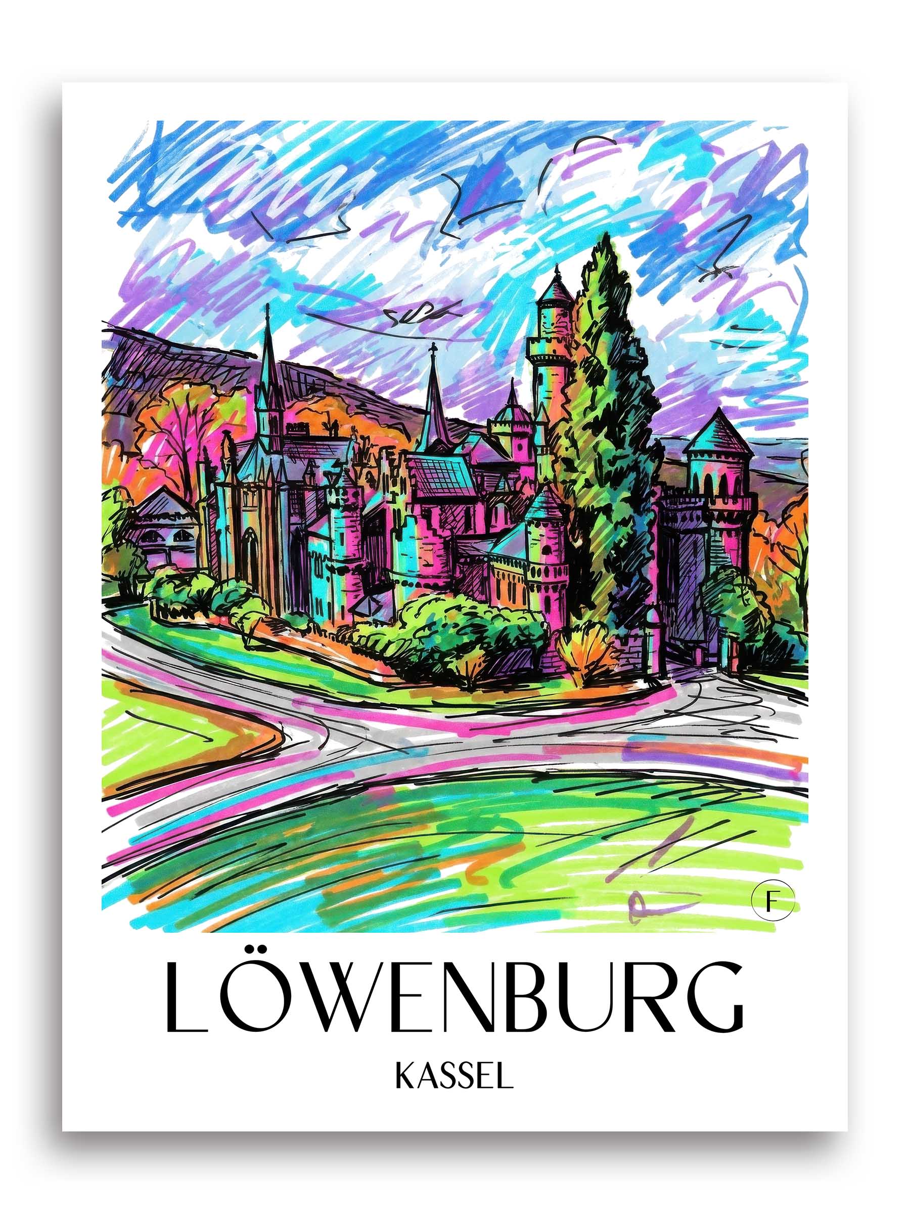 Löwenburg Poster - Kassel - Deutschland Kunstdruck - Tag Graffiti von A4 bis A1