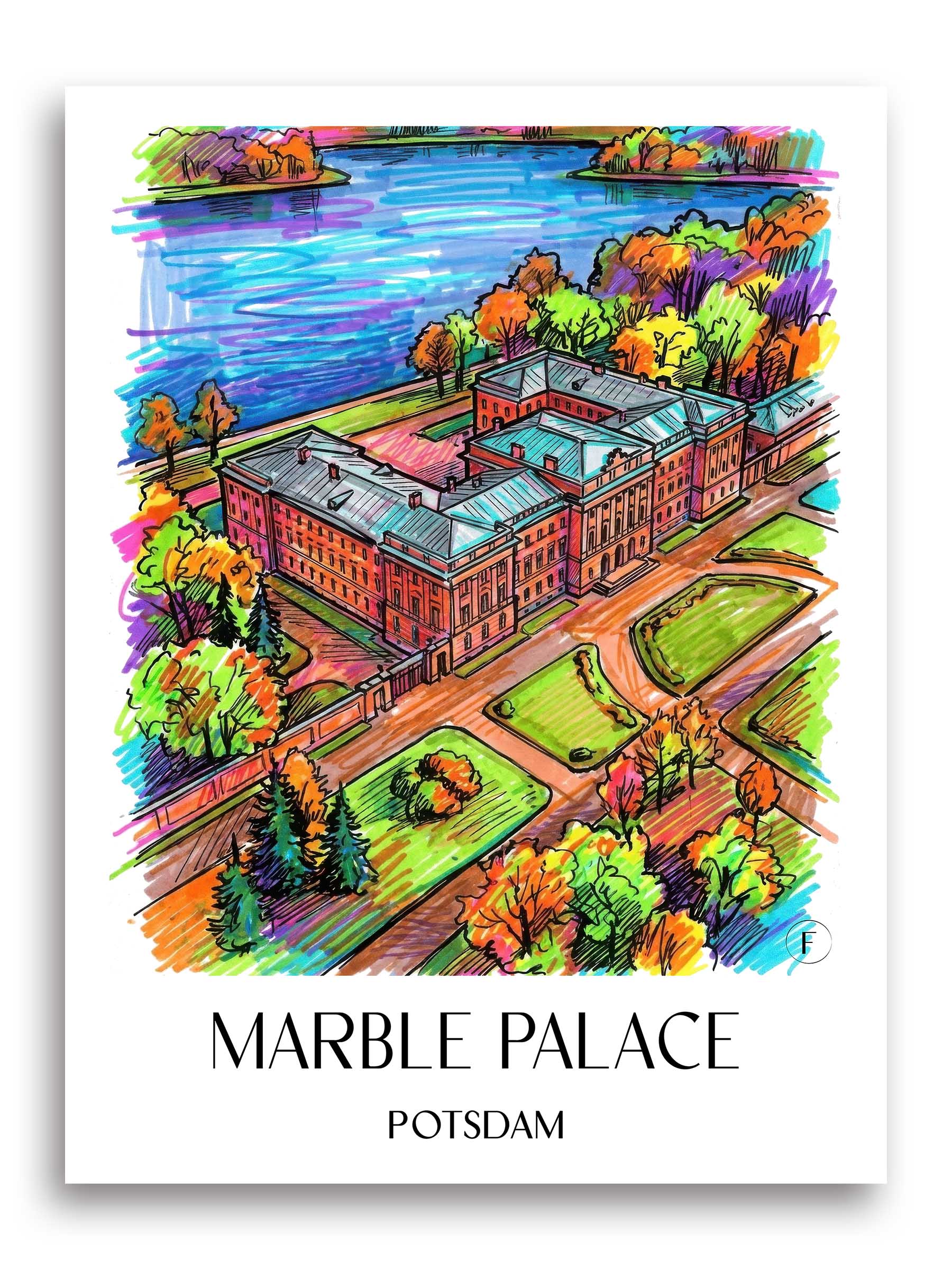 Marmorpalais Poster - Potsdam - Deutschland Kunstdruck - Tag Graffiti von A4 bis A1