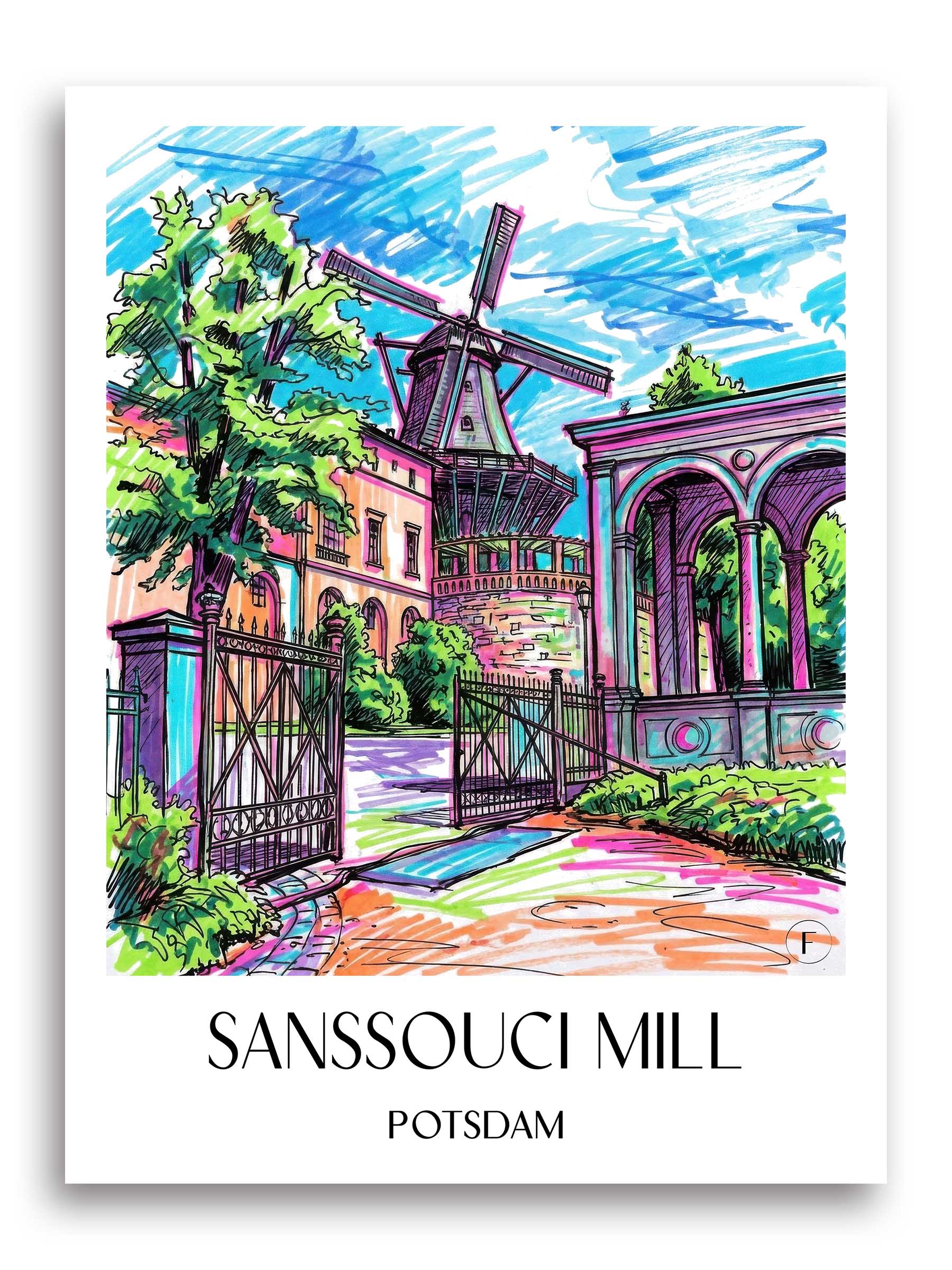Mühle von Sanssouci Poster - Potsdam - Deutschland Kunstdruck - Tag Graffiti von A4 bis A1