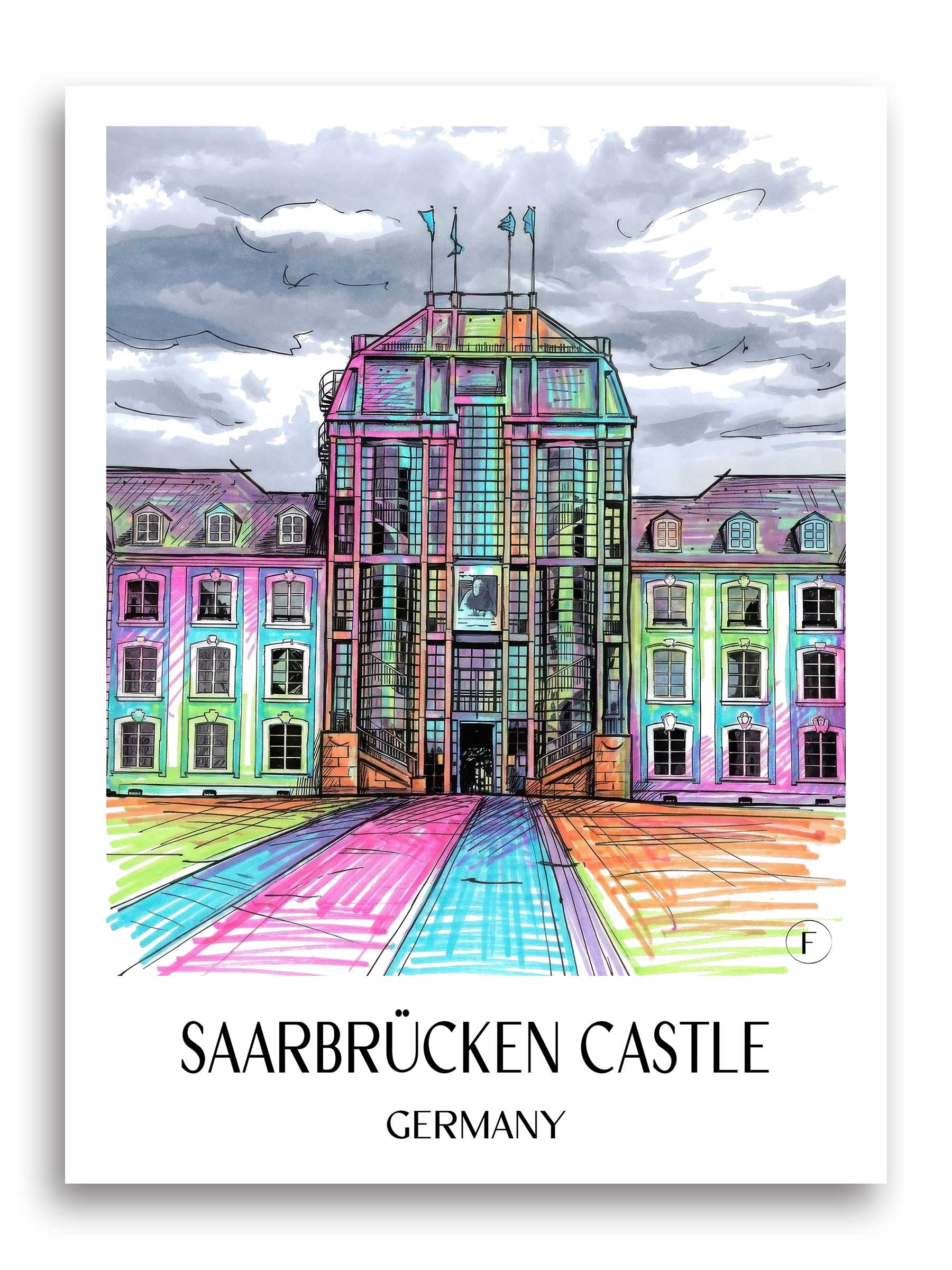Saarbrücker Schloss Poster - Saarland - Deutschland Kunstdruck - Tag Graffiti von A4 bis A1