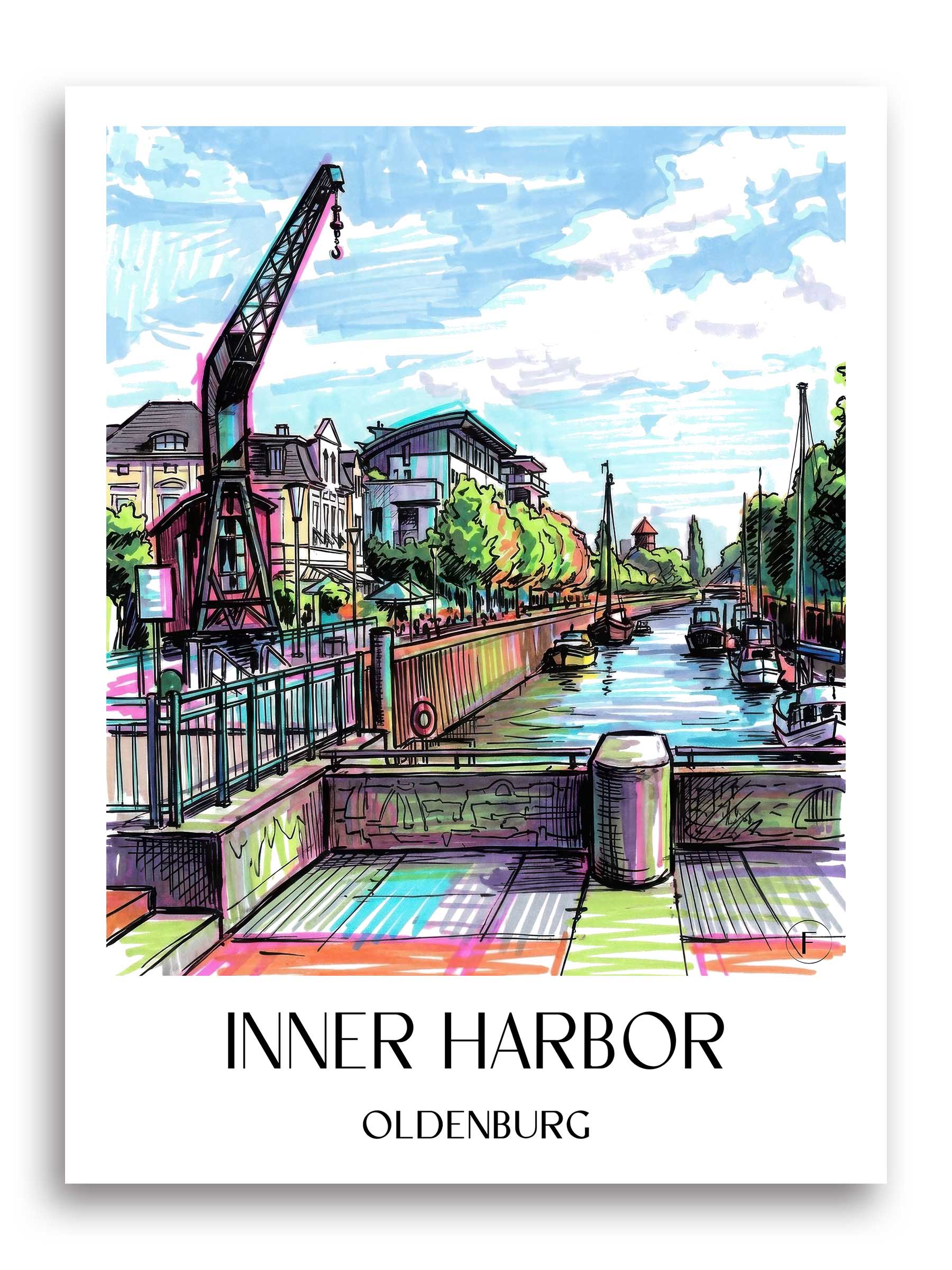 Innenhafen Poster - Oldenburg - Deutschland Kunstdruck - Tag Graffiti von A4 bis A1