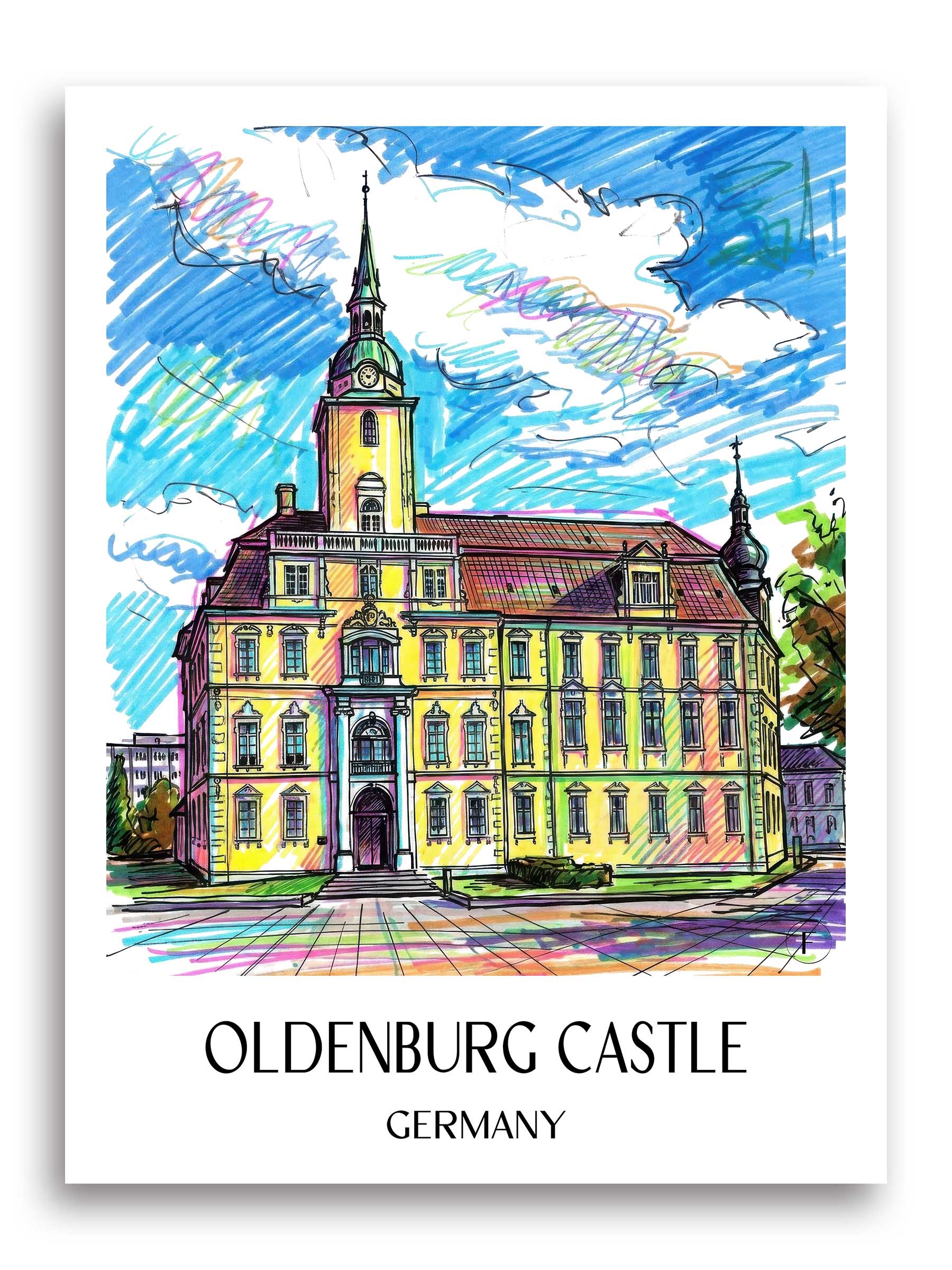 Oldenburger Schloss Poster - Niedersachsen - Deutschland Kunstdruck - Tag Graffiti von A4 bis A1