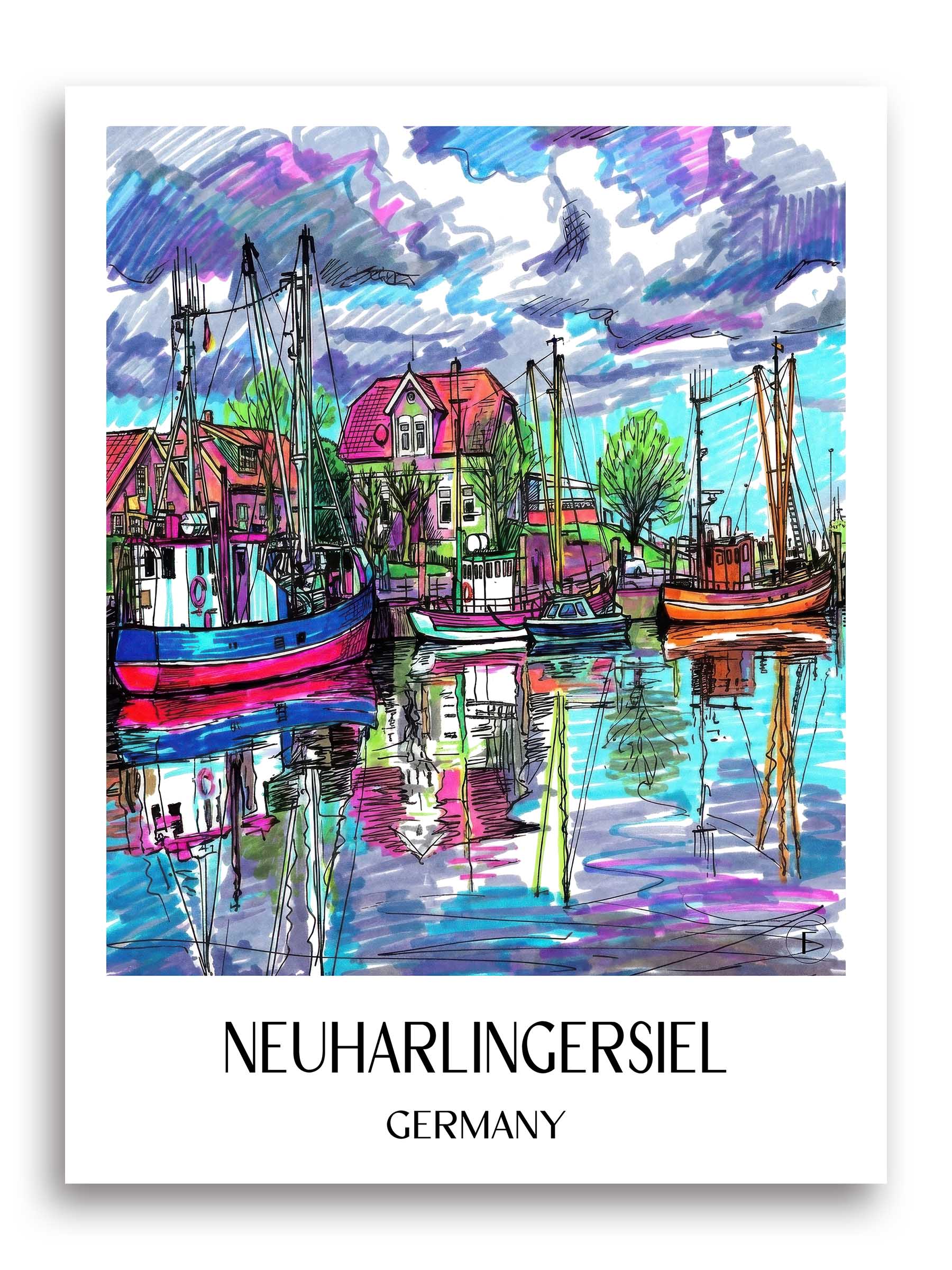 Neuharlingersiel Poster - Ostfriesland - Deutschland Kunstdruck - Tag Graffiti von A4 bis A1