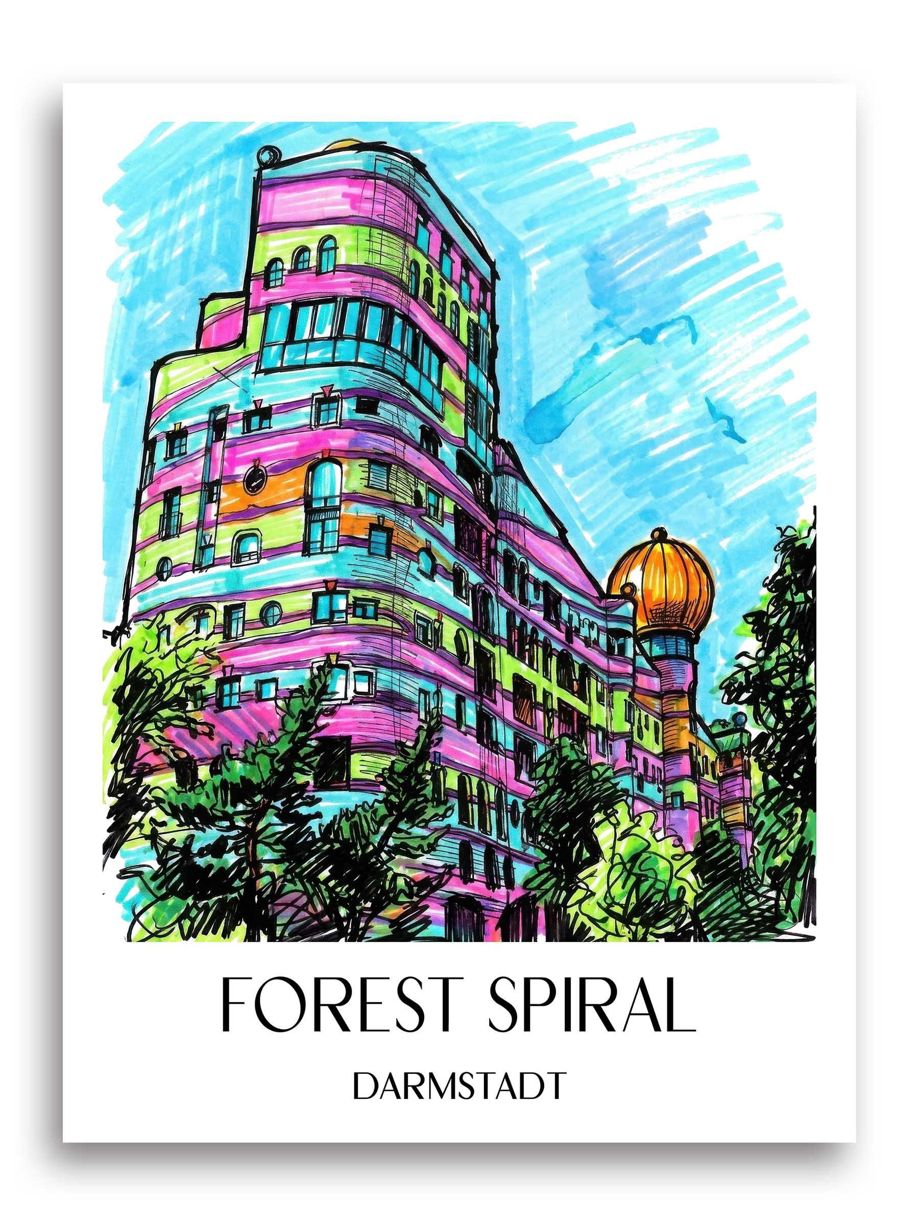 Waldspirale Poster - Darmstadt - Deutschland Kunstdruck - Tag Graffiti von A4 bis A1