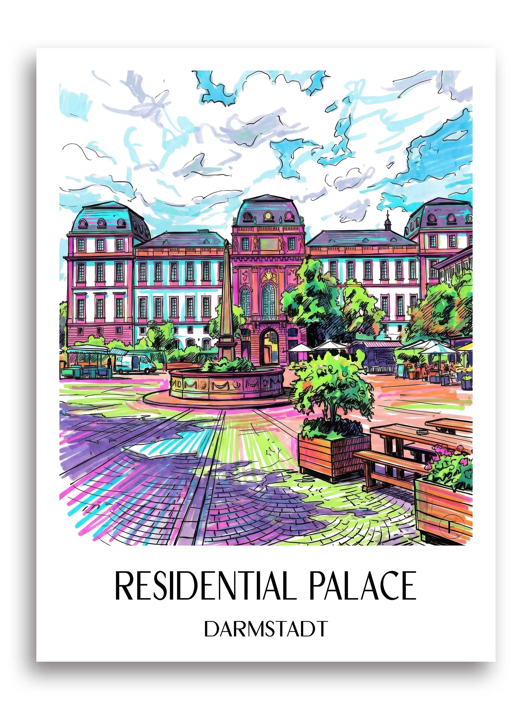Residenzschloss Poster - Darmstadt - Deutschland Kunstdruck - Tag Graffiti von A4 bis A1