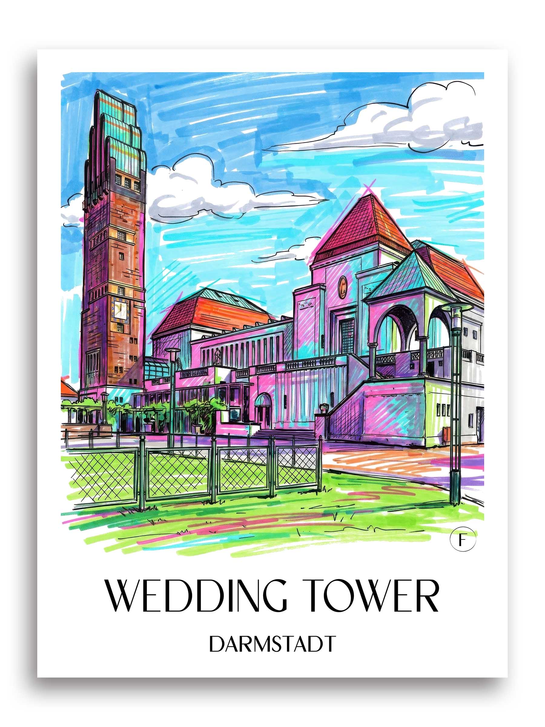 Hochzeitsturm Poster - Darmstadt - Deutschland Kunstdruck - Tag Graffiti von A4 bis A1