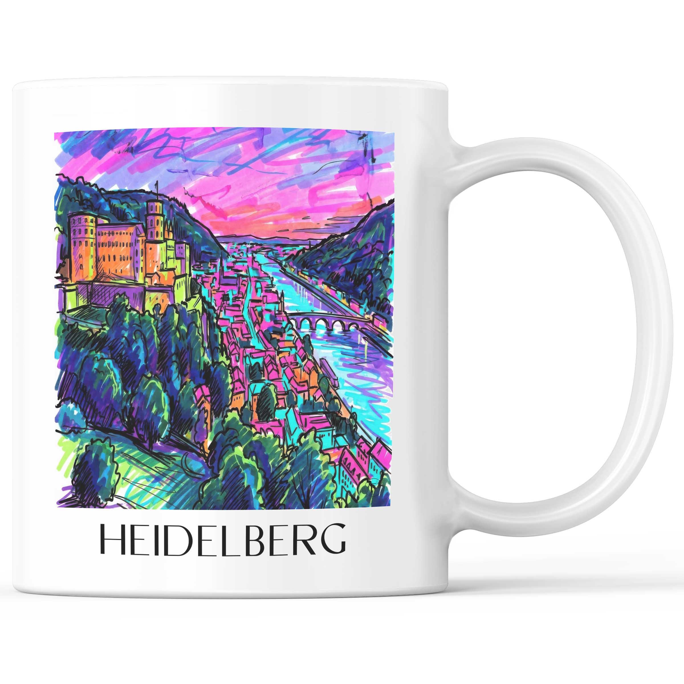 Heidelberg (bei Nacht) Kaffeebecher - Baden-Württemberg - Deutschland Becher - Kaffeetasse im Tag Graffiti Stil