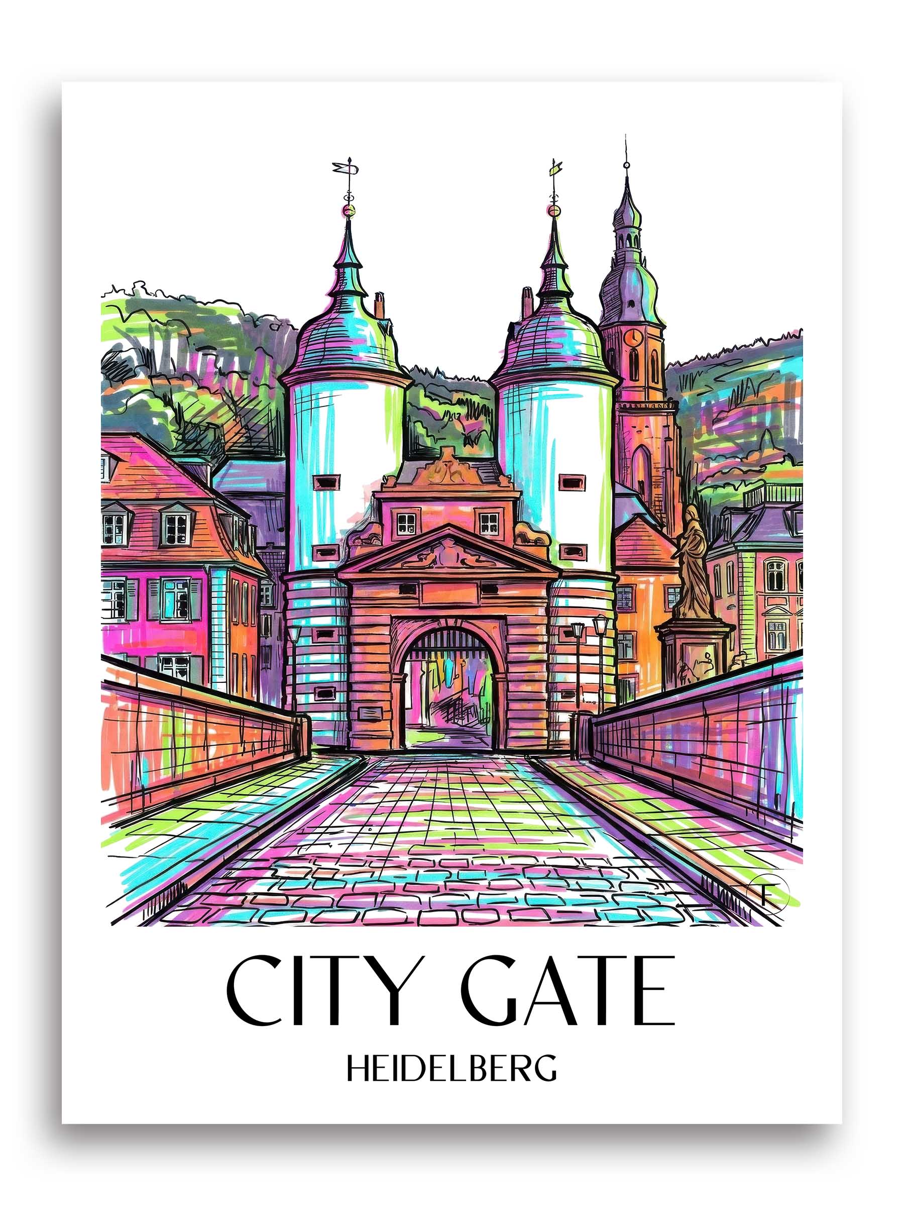Stadttor Poster - Heidelberg - Deutschland Kunstdruck - Tag Graffiti von A4 bis A1
