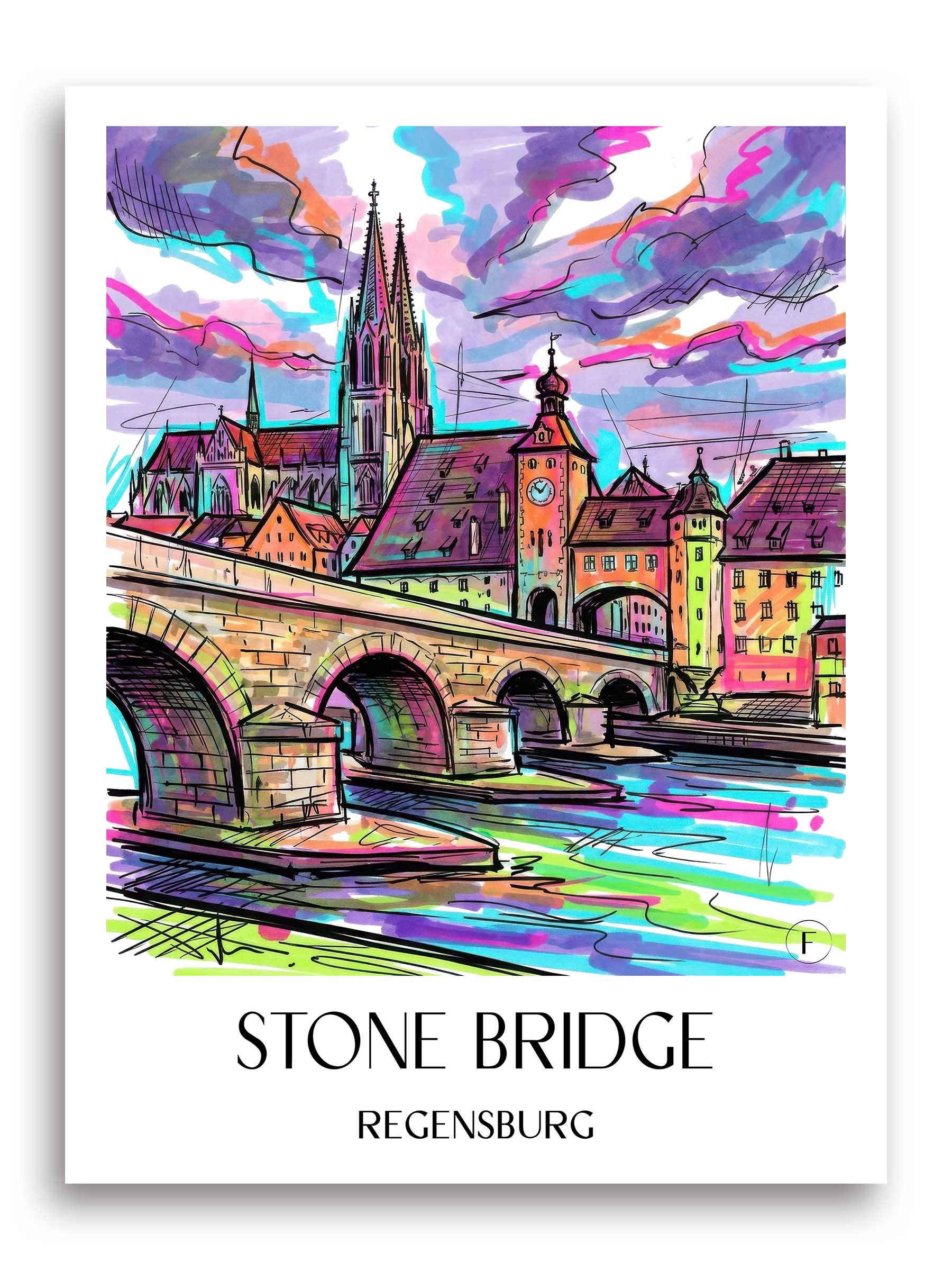 Steinerne Brücke Poster - Regensburg - Deutschland Kunstdruck - Tag Graffiti von A4 bis A1