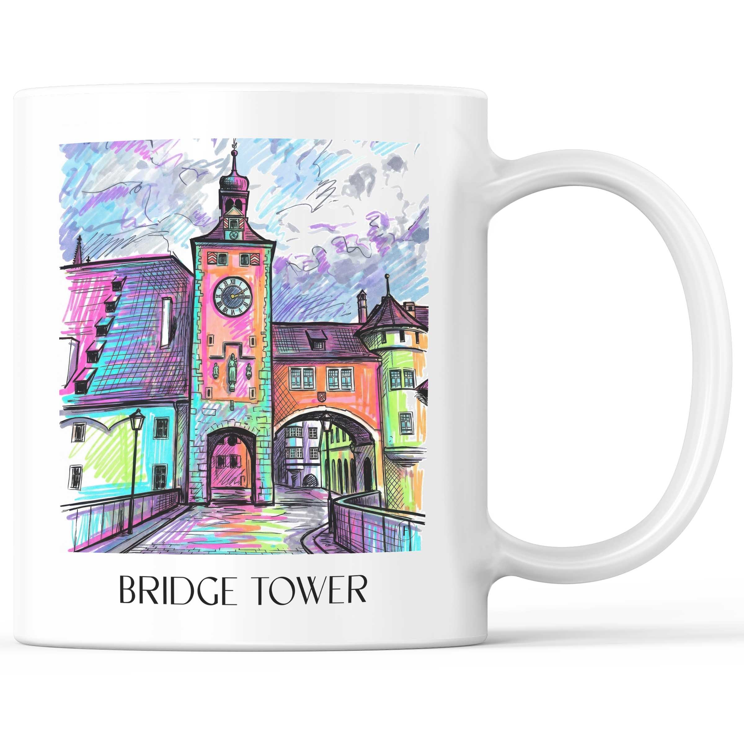 Brückturm Kaffeebecher - Regensburg - Deutschland Becher - Kaffeetasse im Tag Graffiti Stil