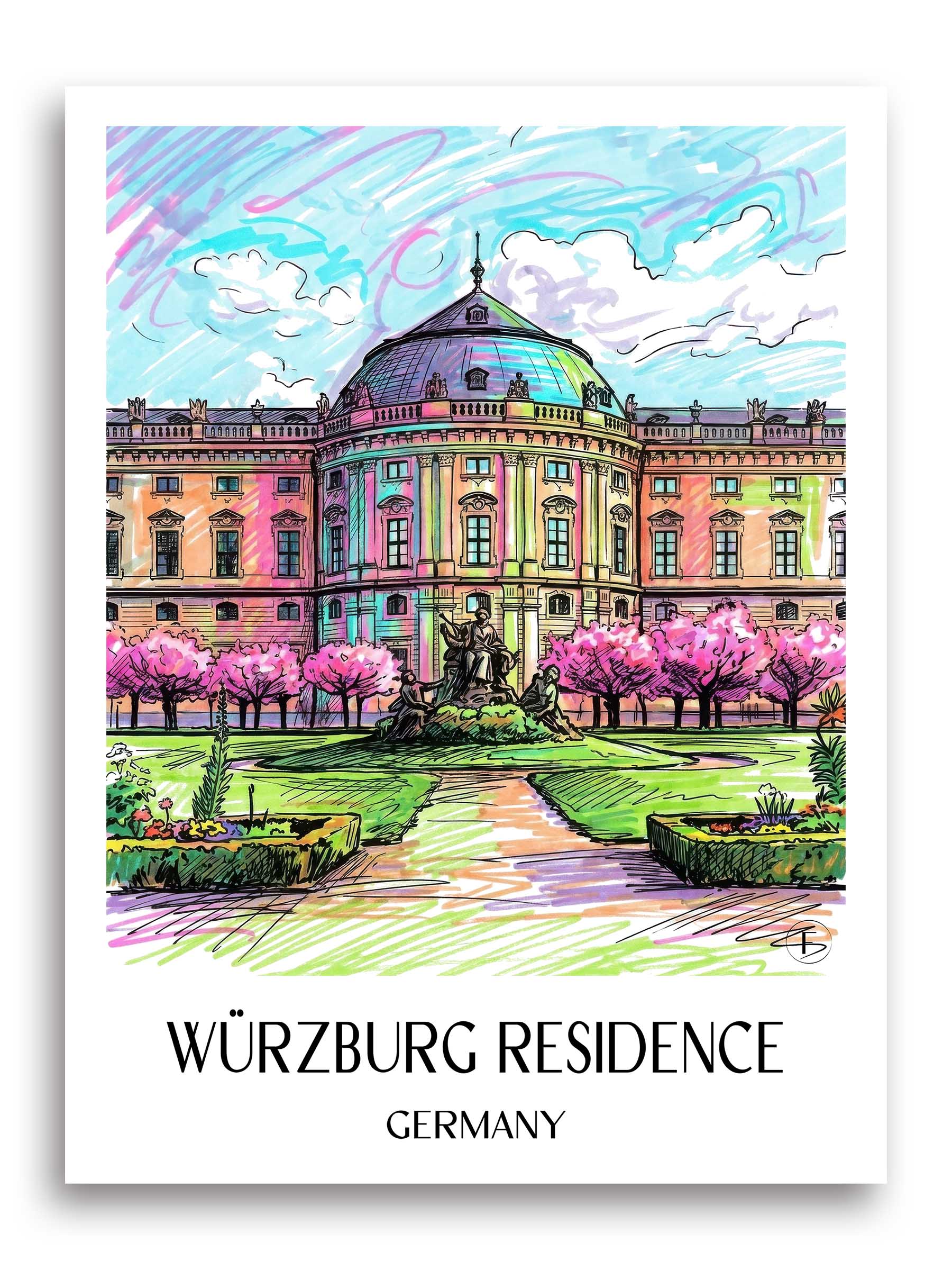 Residenz Würzburg Poster - Franken - Deutschland Kunstdruck - Tag Graffiti von A4 bis A1