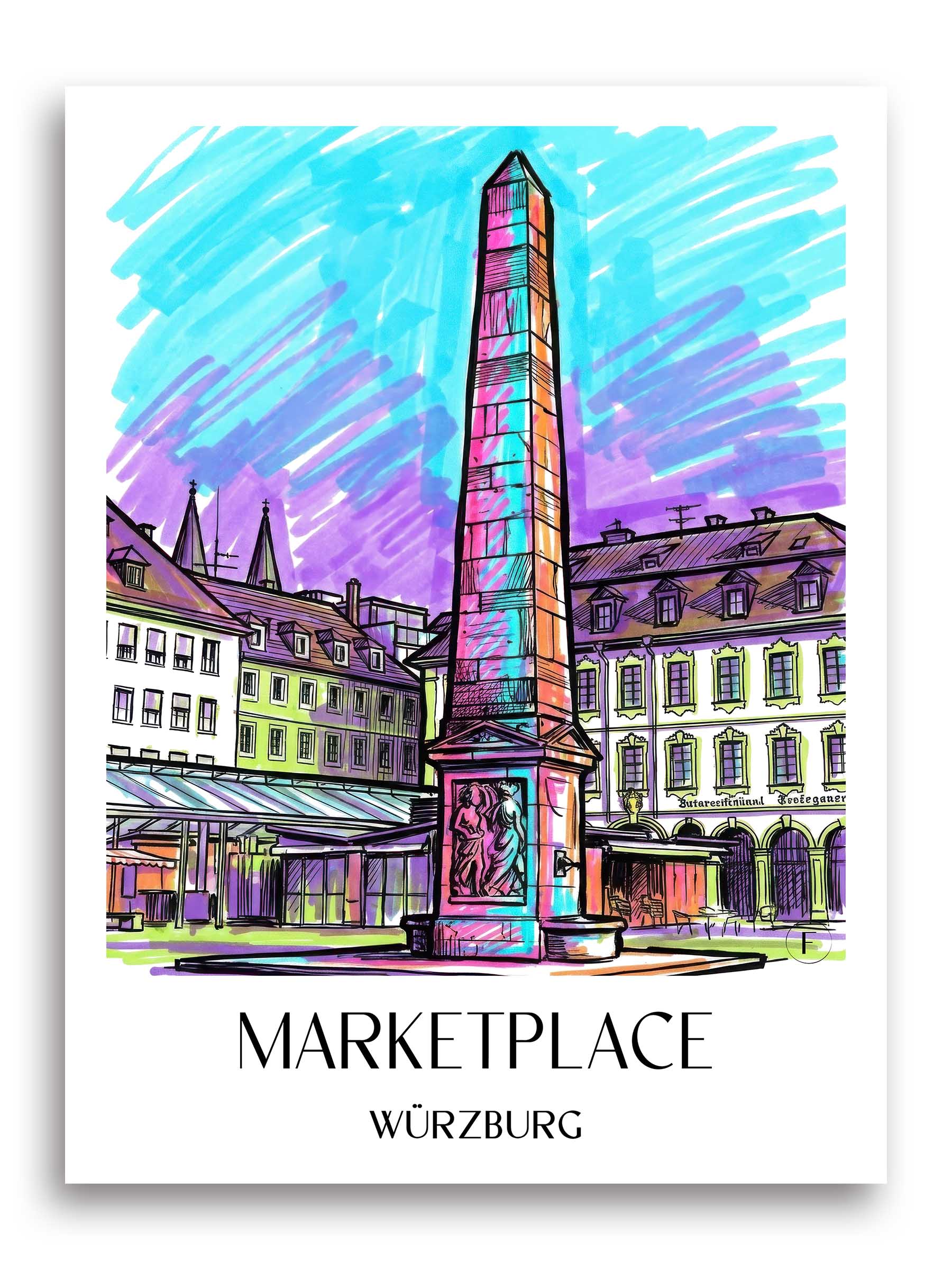 Marktplatz Poster - Würzburg - Deutschland Kunstdruck - Tag Graffiti von A4 bis A1