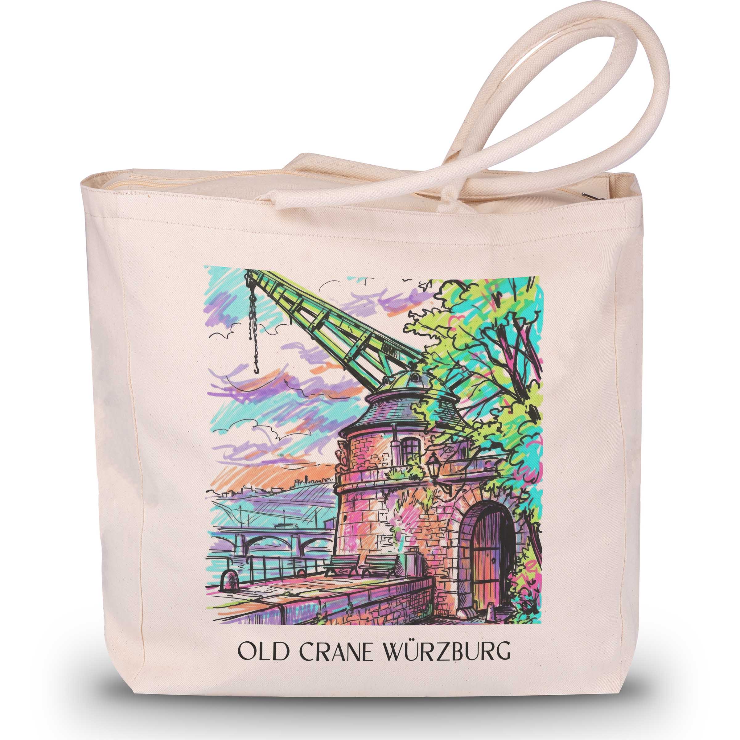 Alter Kranen Shopping Tasche - Würzburg - Deutschland Tote Bag - Einkaufstasche im Tag Graffiti Stil